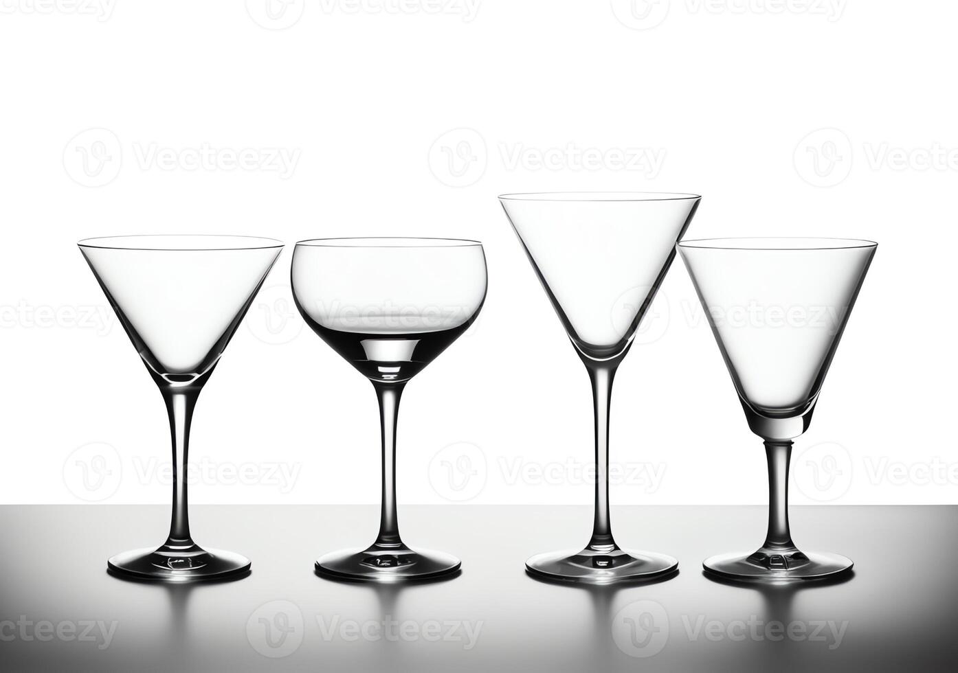 Group of empty martini glass isolated on white background in high definition photo