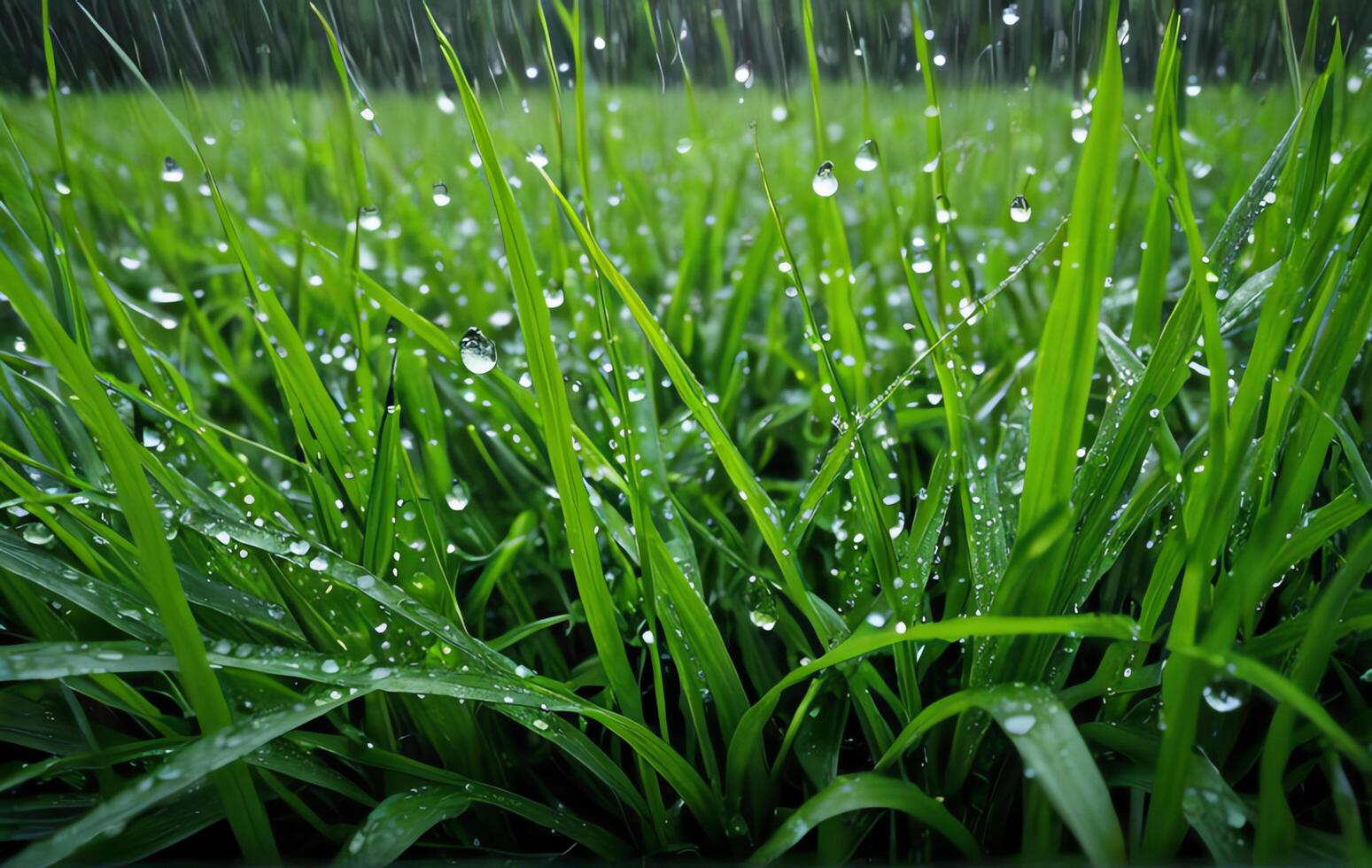 Closeup of field of grass with dew drops in high definition nature wallpaper photo