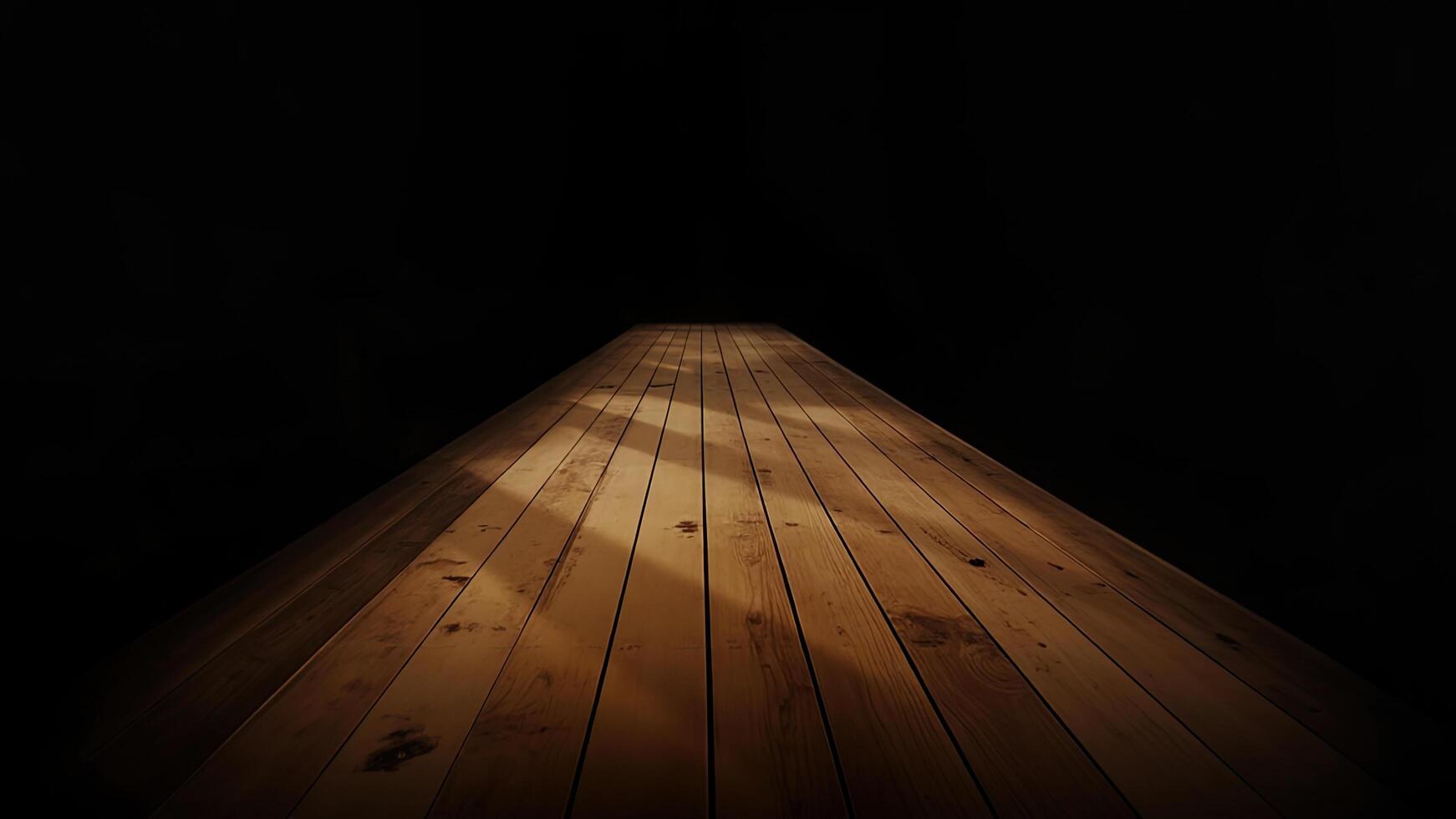 Perspective wooden floor with dim lighting in a dark room creating depth and drama photo