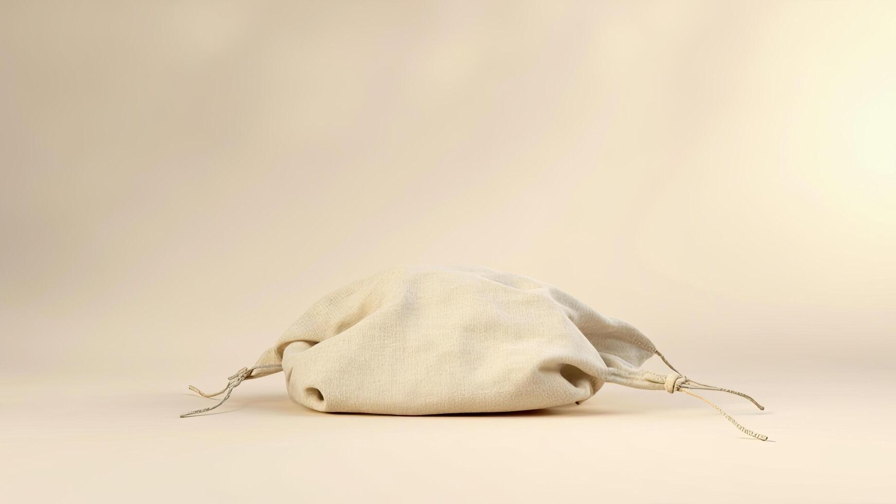 Close up of a linen drawstring pouch on a neutral background offering a simple look photo