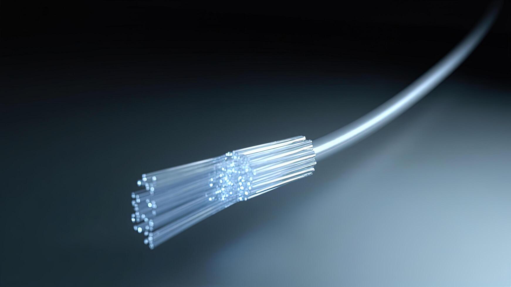 Detailed close up of a fiber optic cable illuminated with light representing modern digital data transmission and communication photo