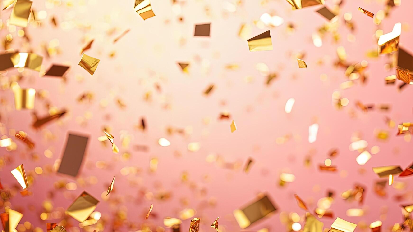 Festive background with falling golden confetti and soft bokeh effect perfect for celebrations and special occasions photo