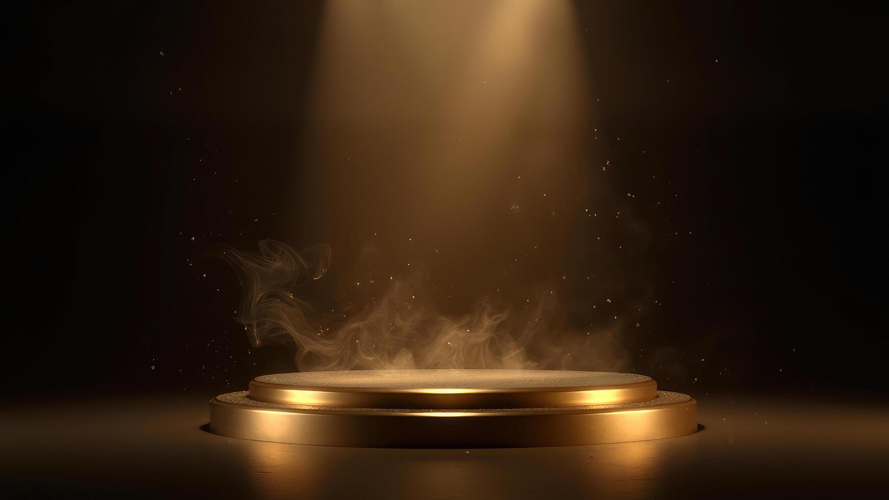 Elegant golden stage illuminated with light and particle effects perfect for product presentation photo