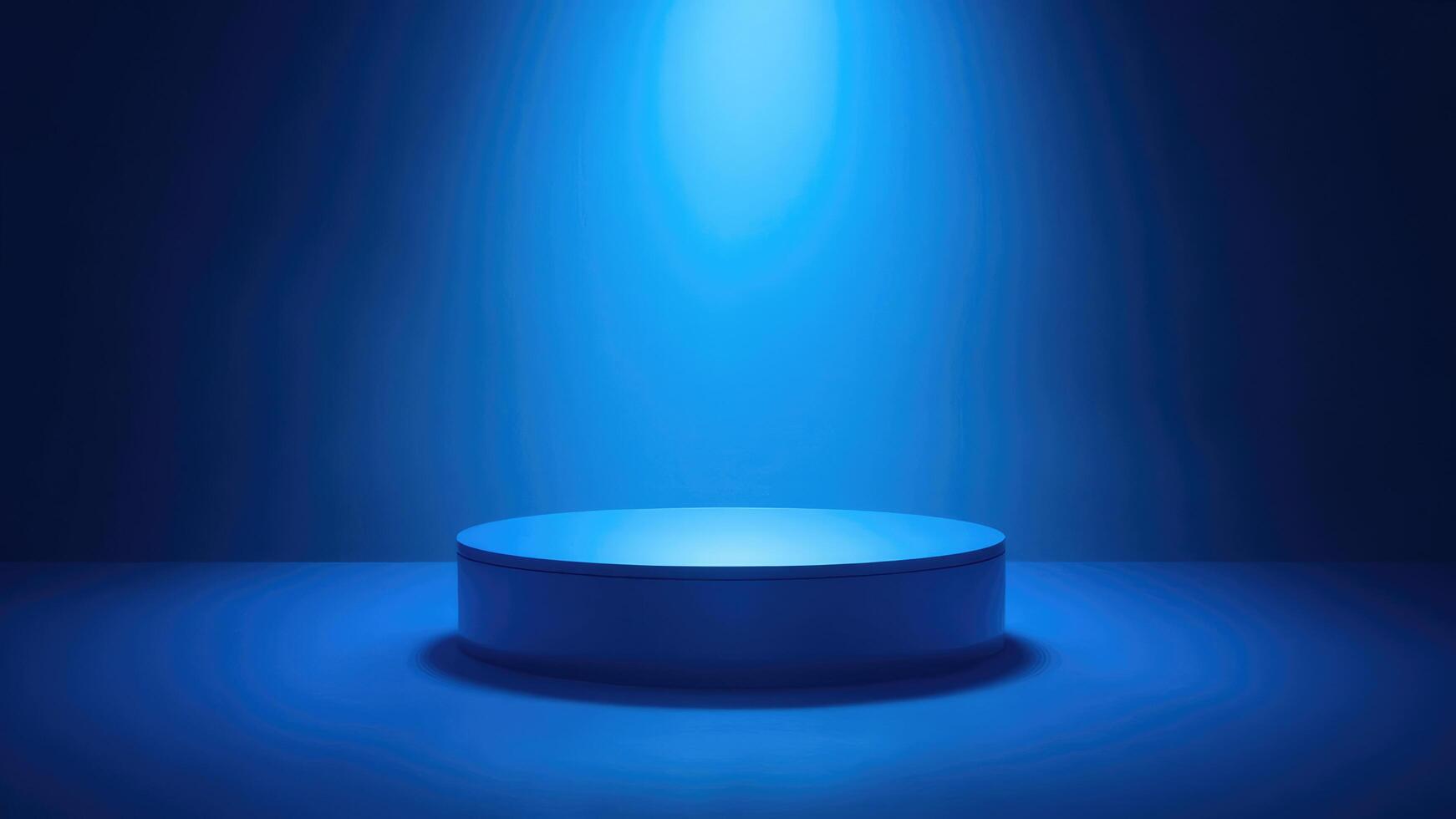 Empty blue product podium illuminated with spotlight for product presentation and promotion photo