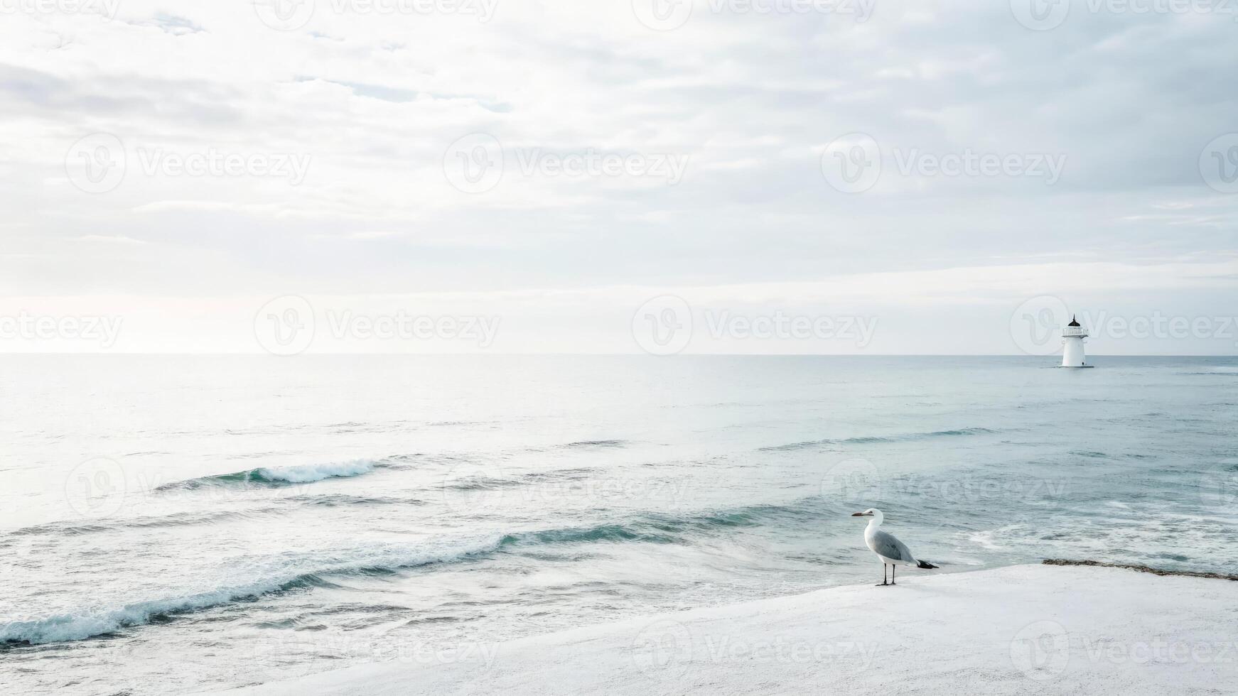 a seagull stands on the edge of a cliff overlooking the ocean photo