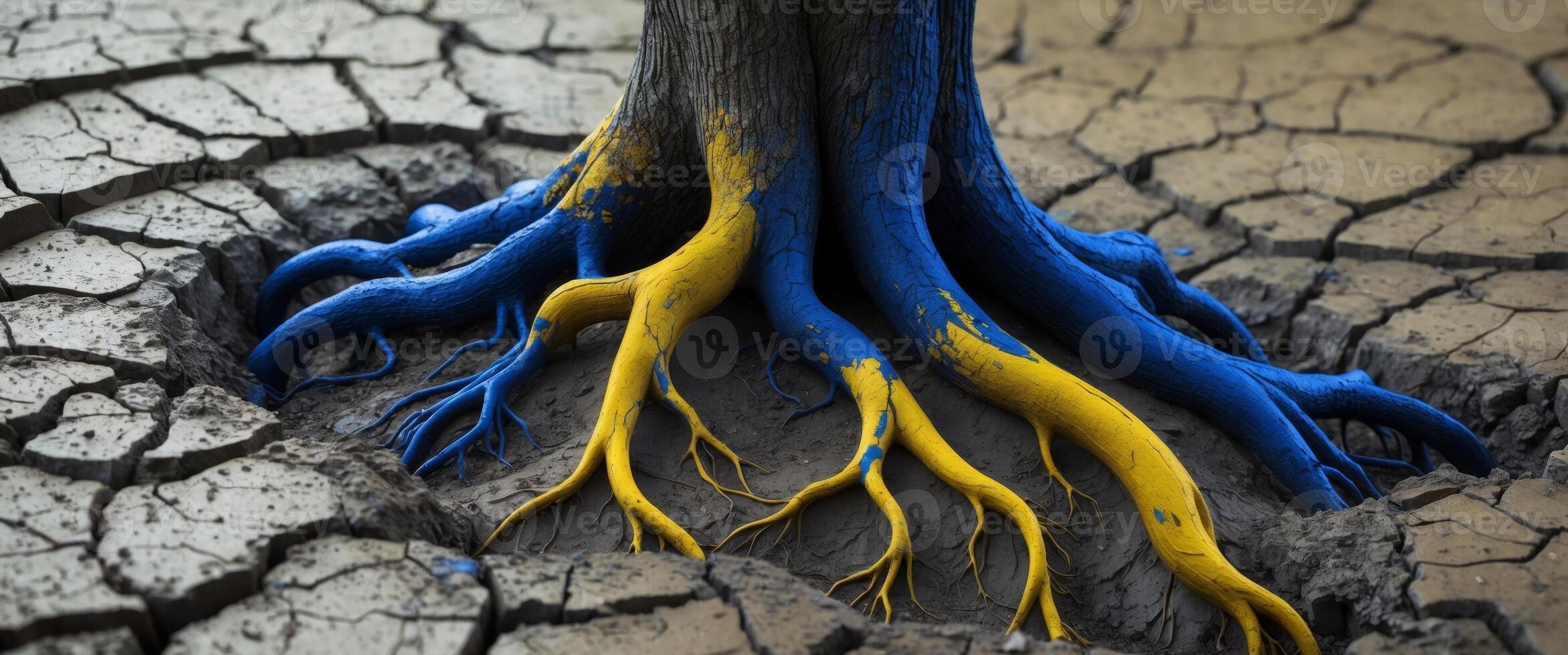 A tree with blue and yellow roots photo