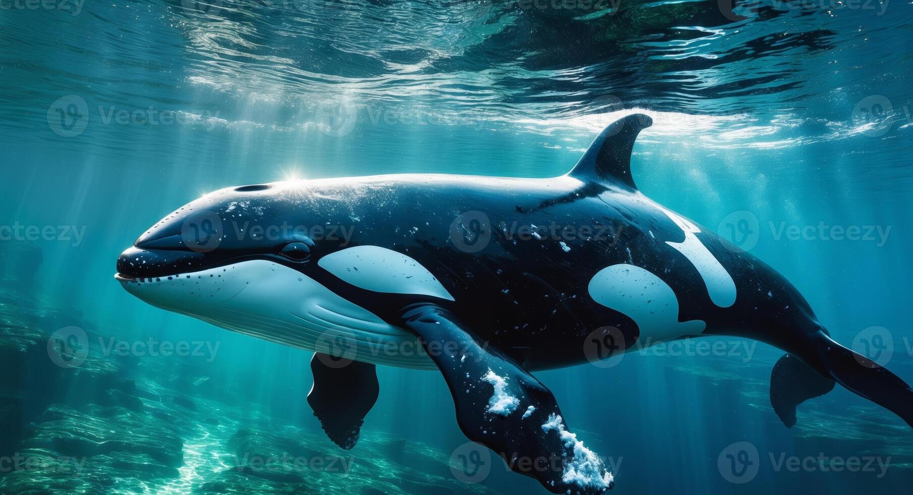 An orca whale swimming in the ocean photo