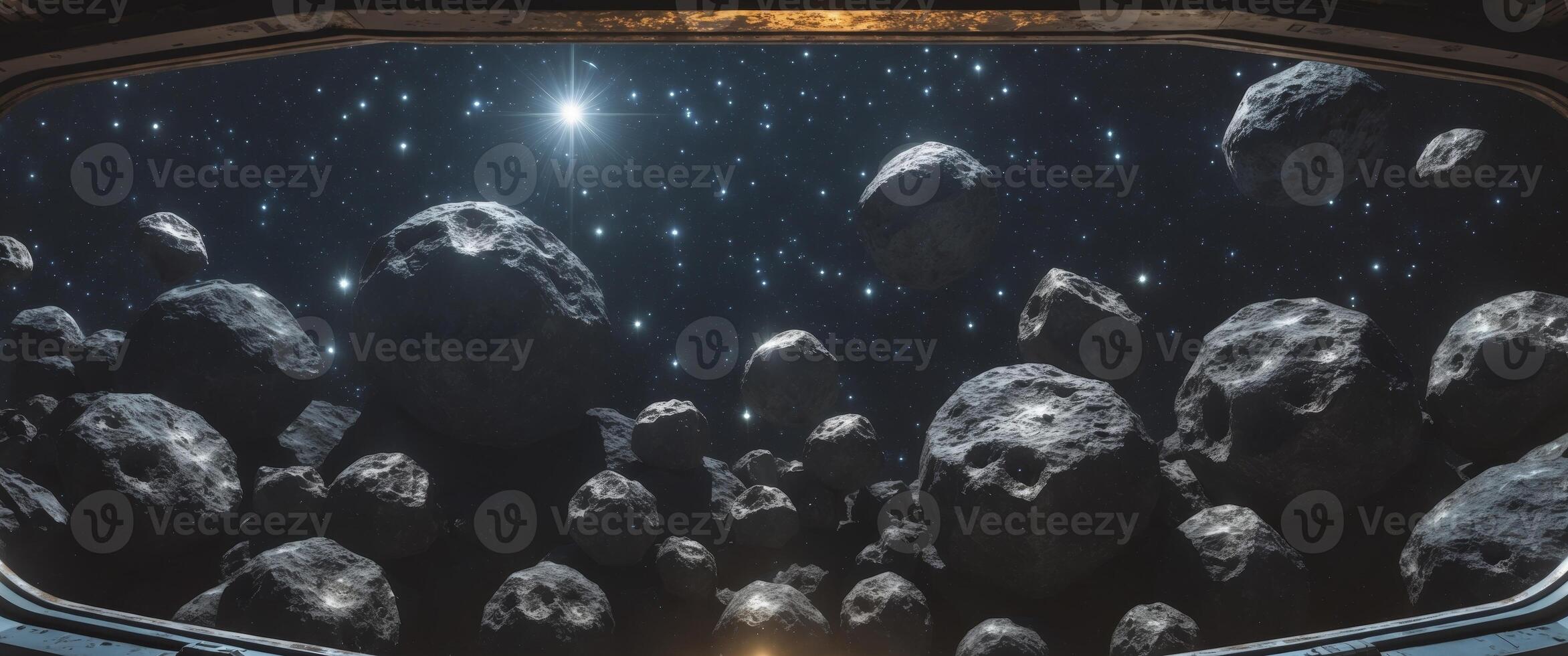 A view of asteroids from inside a space station photo