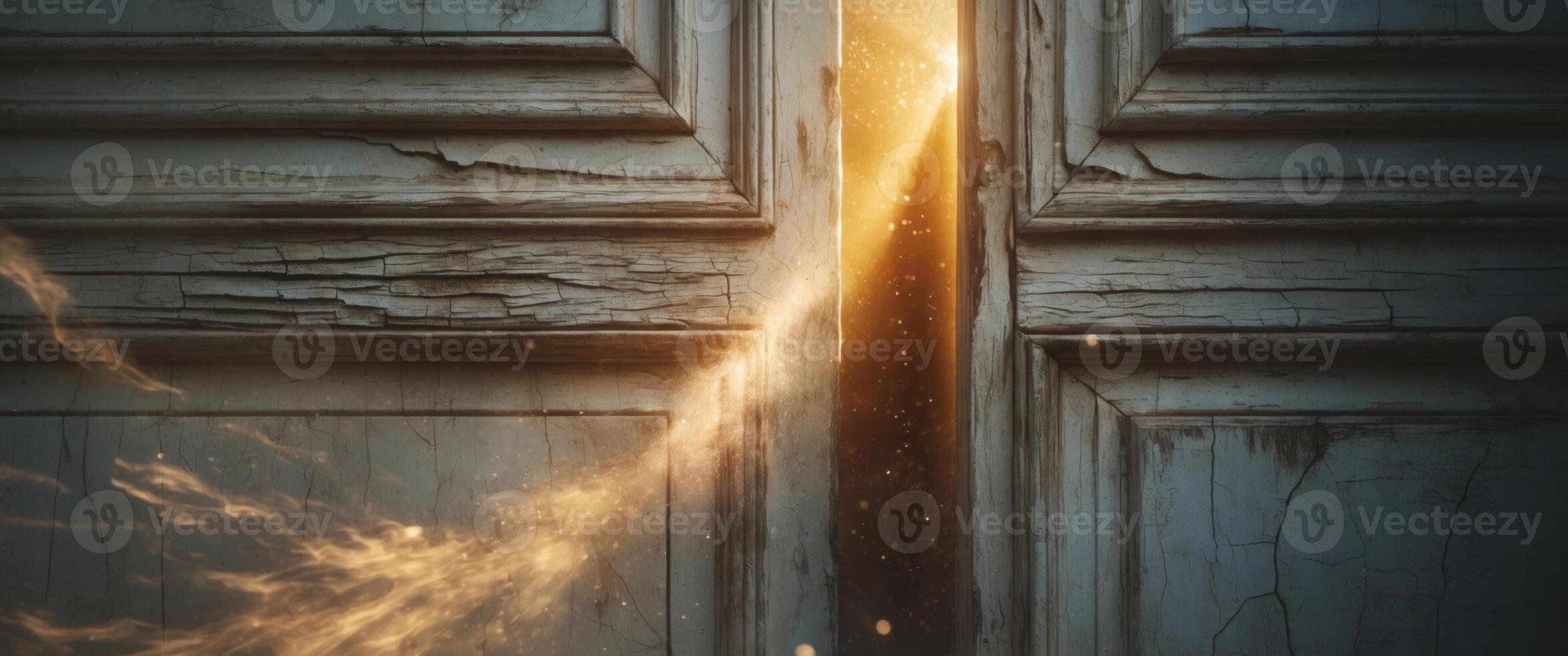 An open door with a light coming out of it photo
