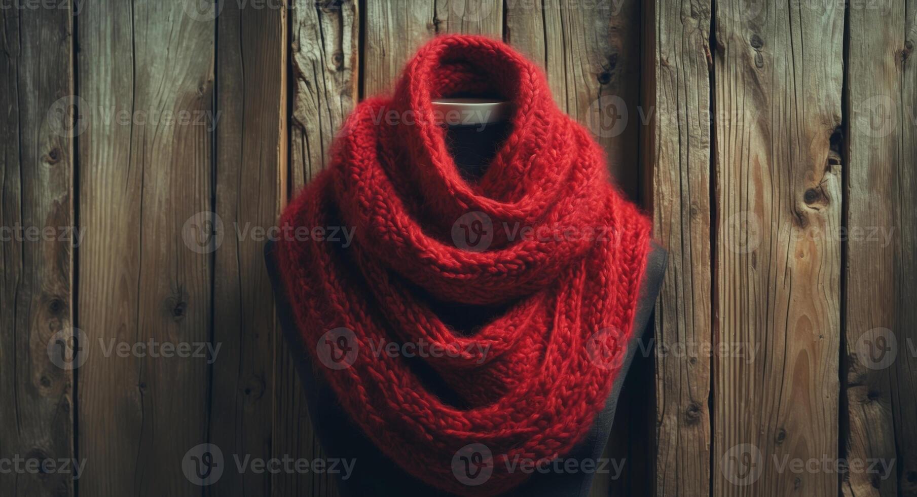 A red knitted scarf on a mannequin photo