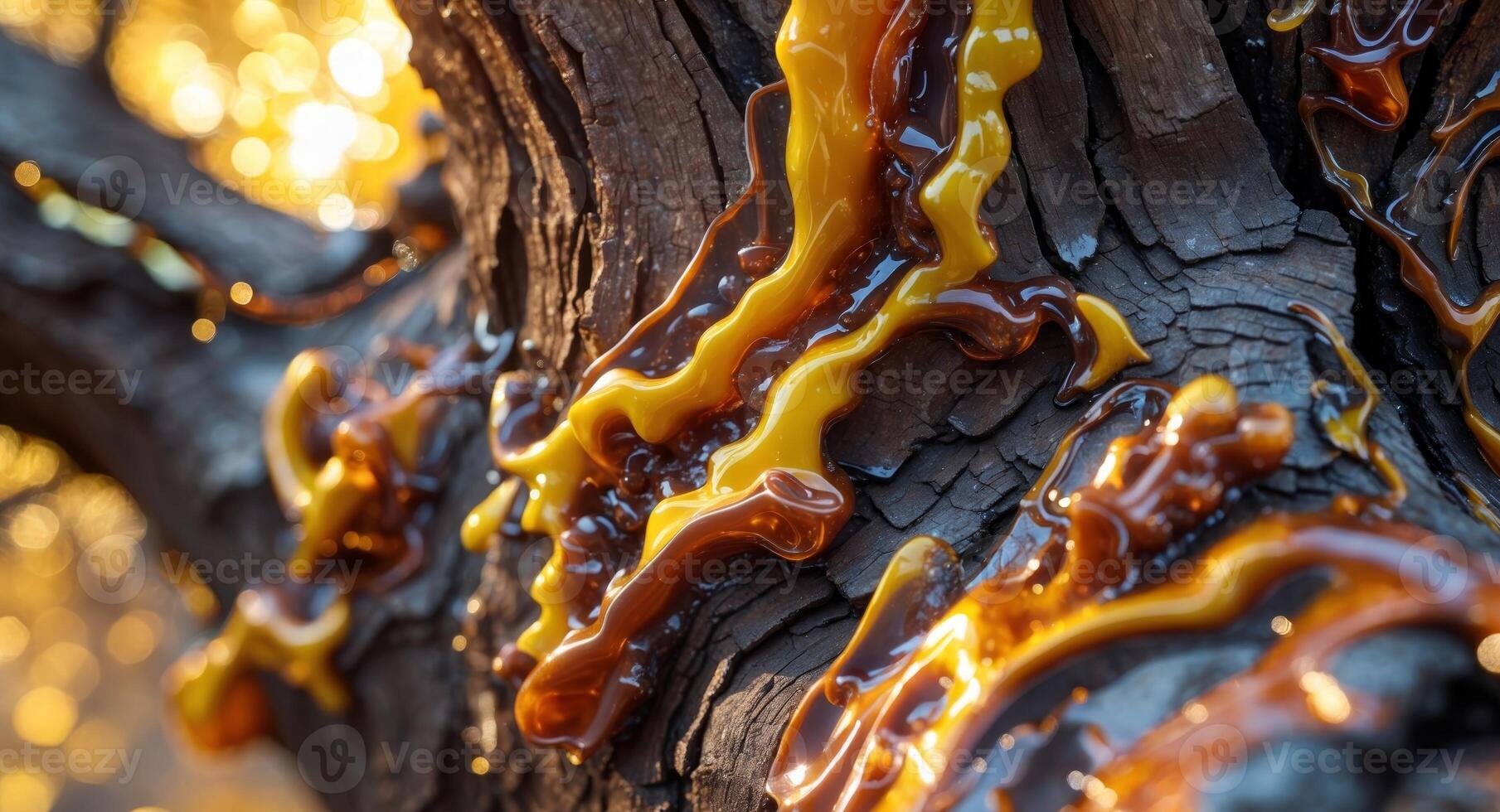 A close up of a tree with orange and yellow paint photo