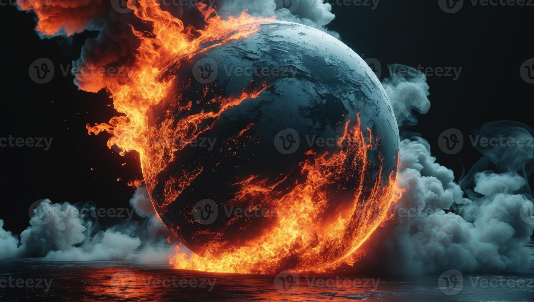A burning earth with smoke coming out of it photo