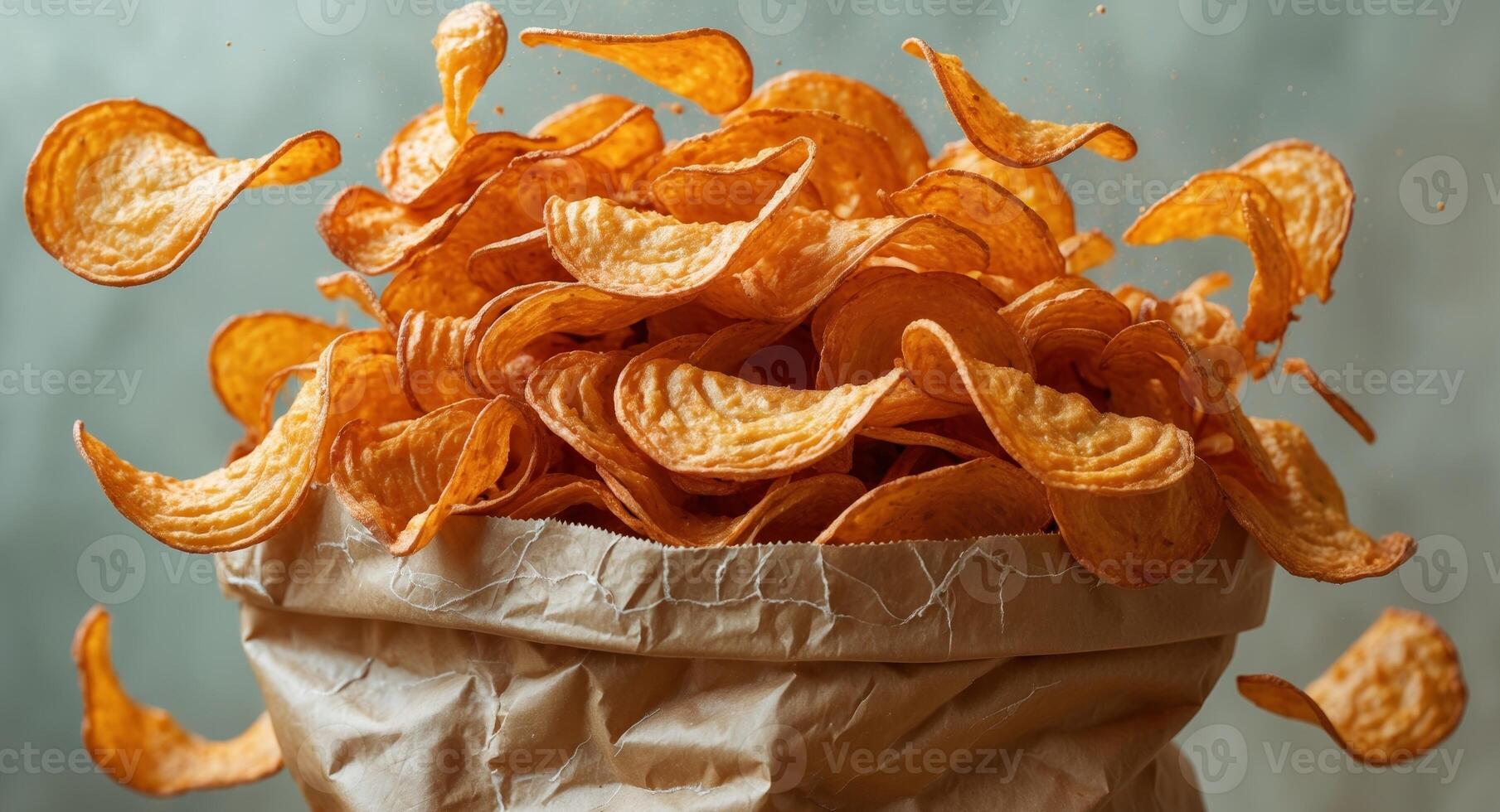 A bag of potato chips falling out of it photo