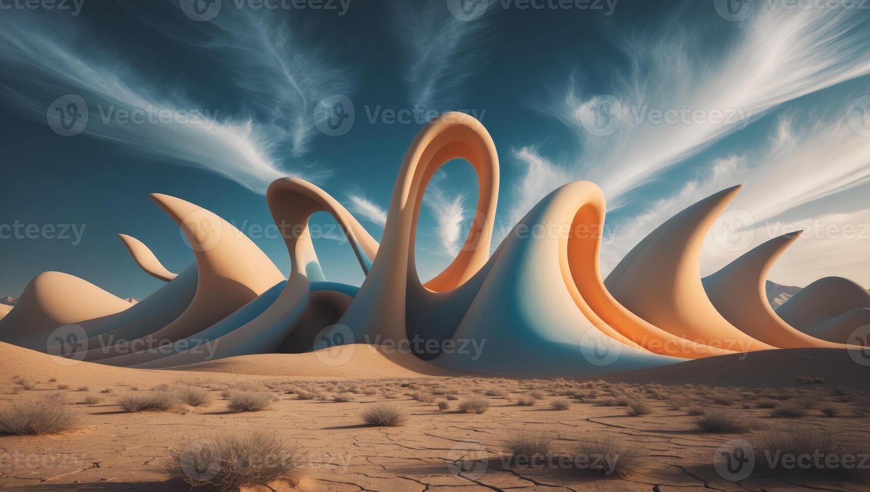 A desert landscape with a large wave shape photo