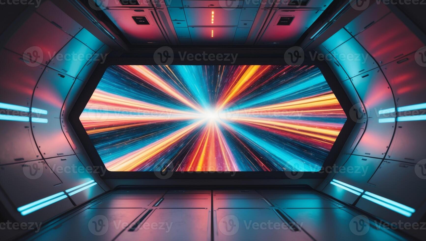 A futuristic looking room with a large screen photo