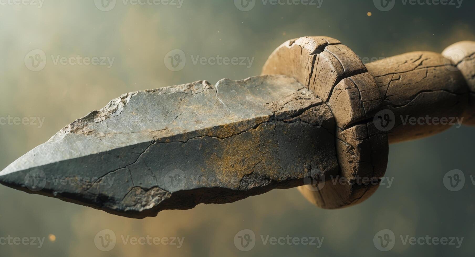 A close up of a stone knife with a stone handle photo