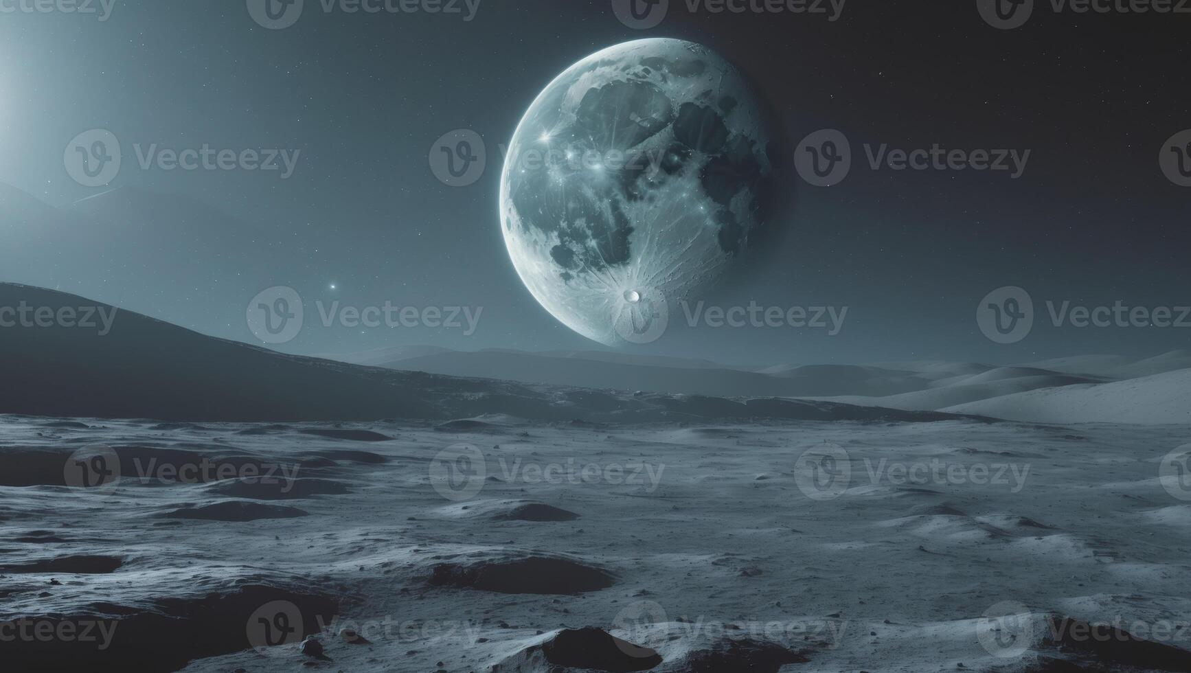 An alien planet is seen in the distance photo