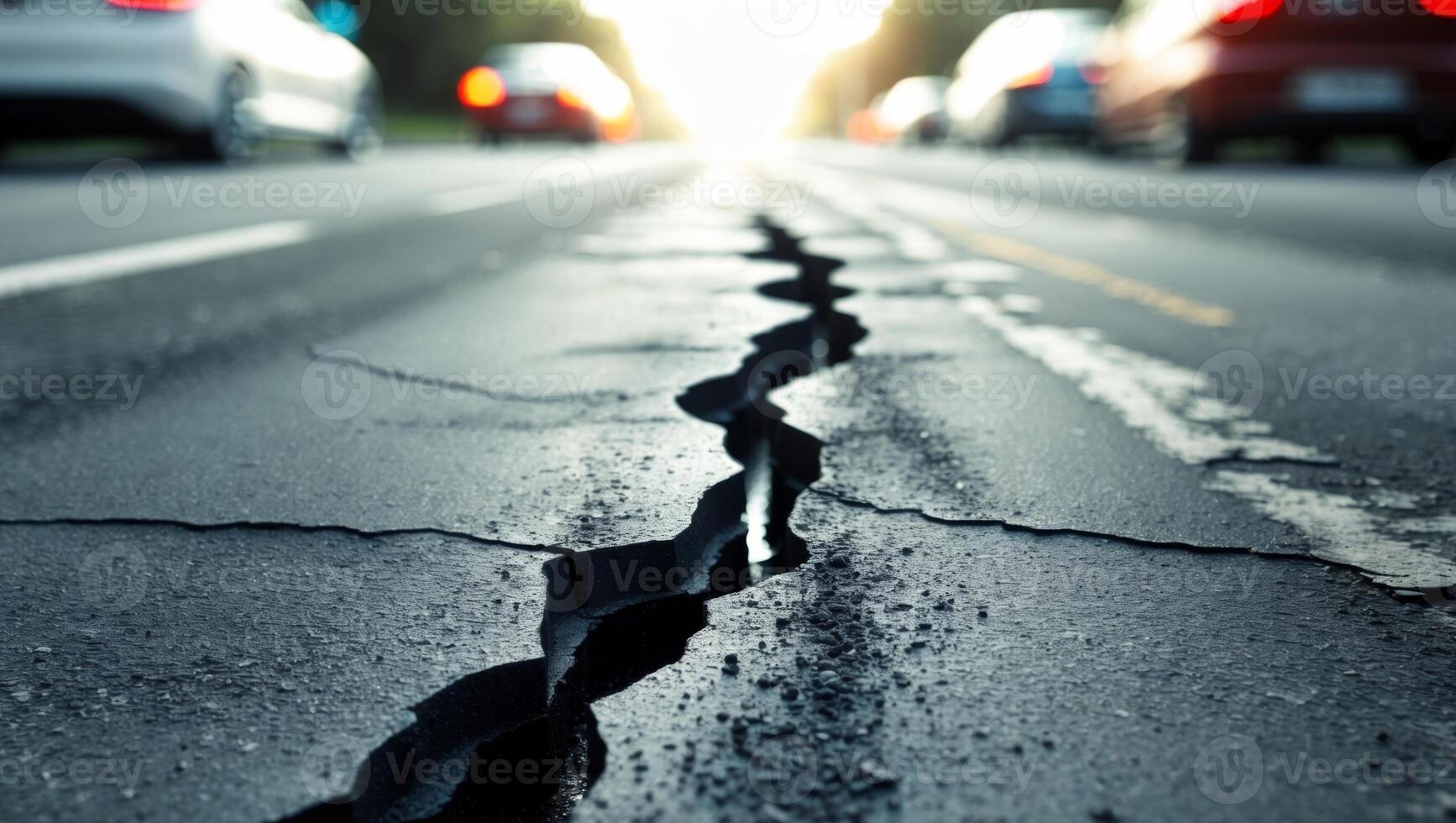 A crack in the road that is being repaired photo
