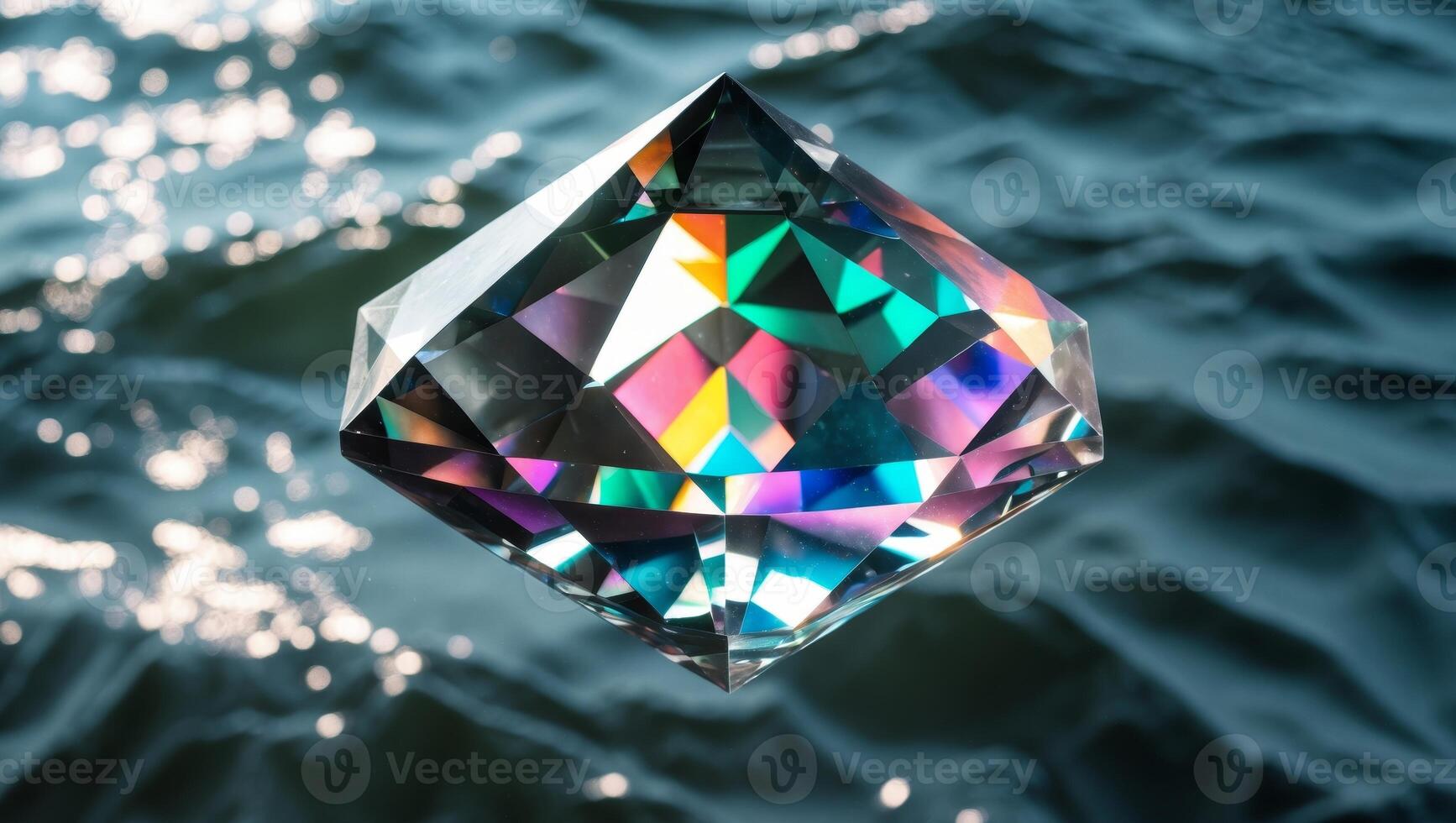 A diamond shaped crystal floating in the water photo