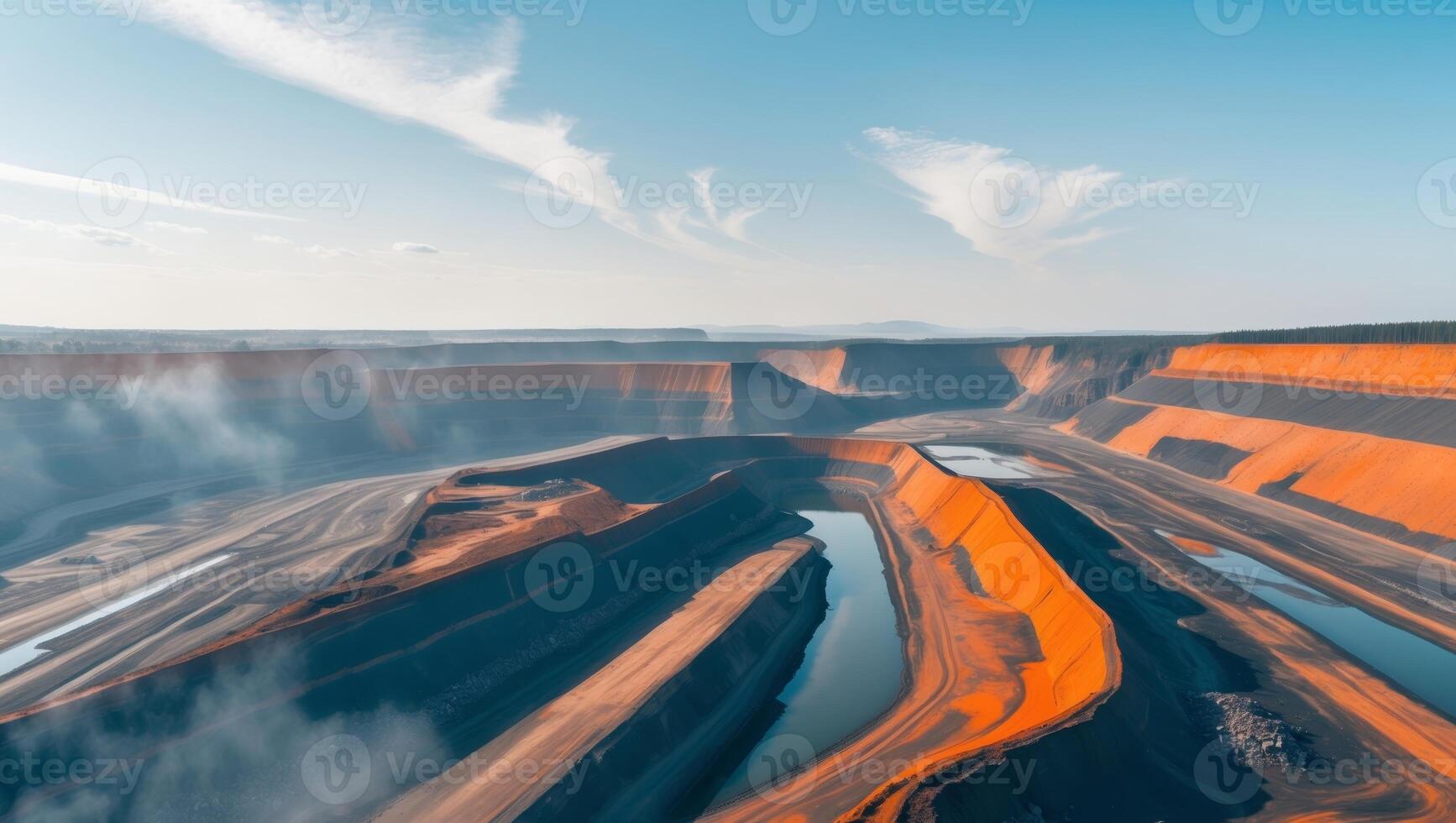 An open pit coal mine with orange walls photo