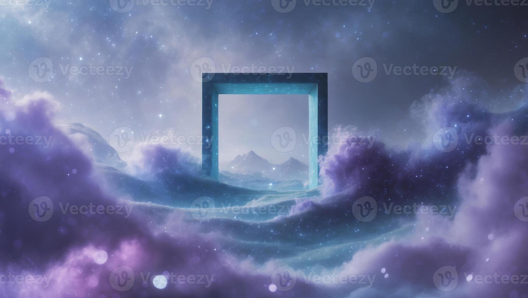 A door in the clouds with purple clouds photo