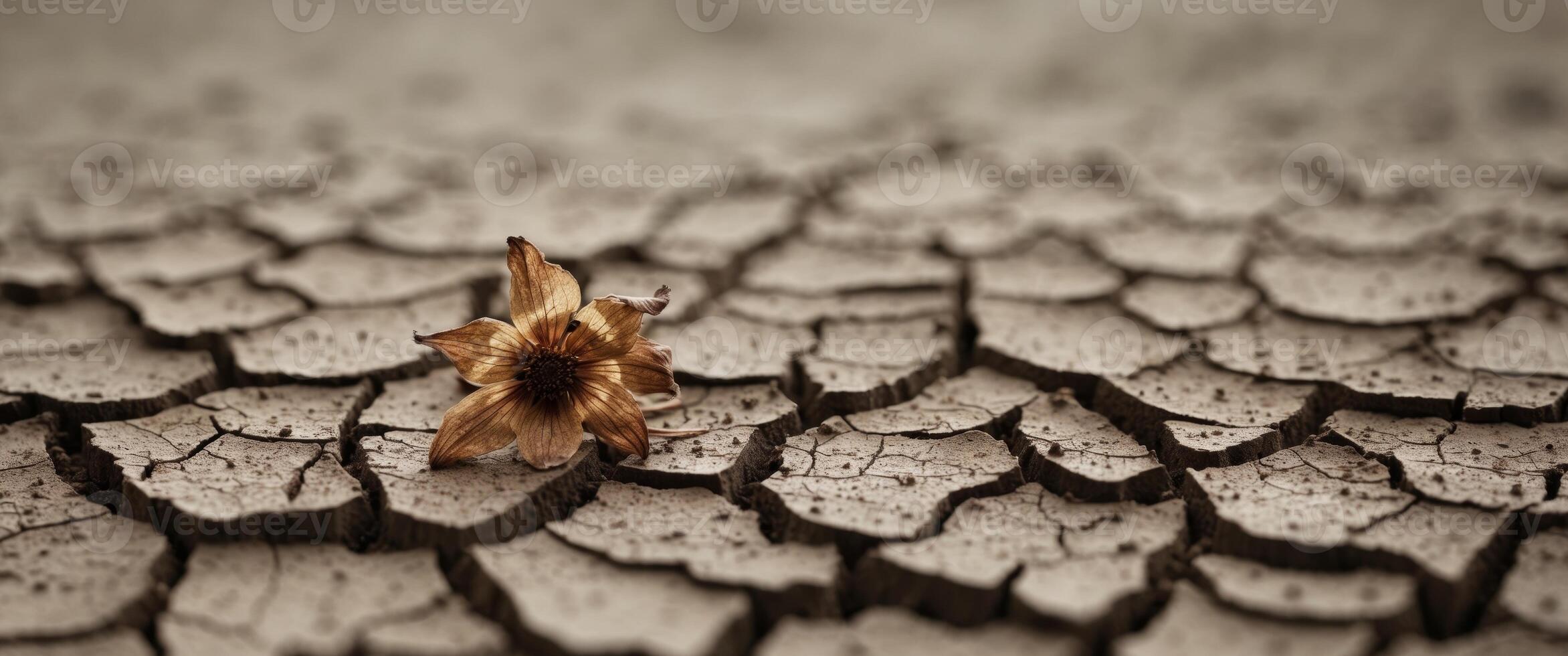 A dead flower on cracked ground photo