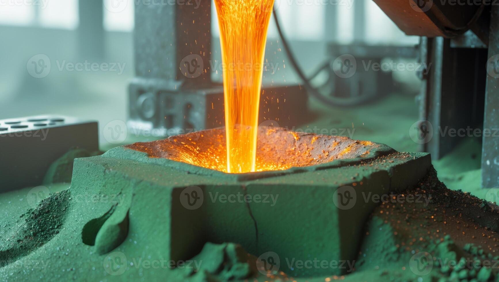 A metal casting is pouring out of a machine photo