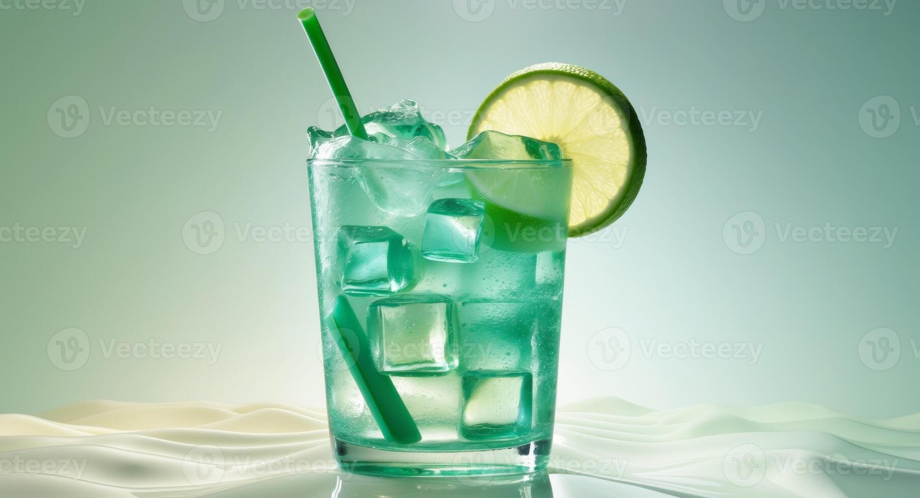 A green drink with lime and ice photo