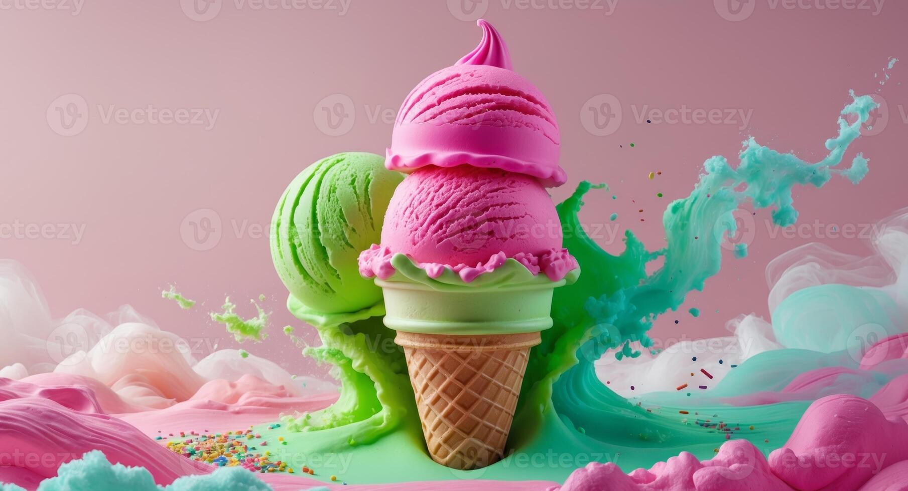 Ice cream, pink, green, and blue photo