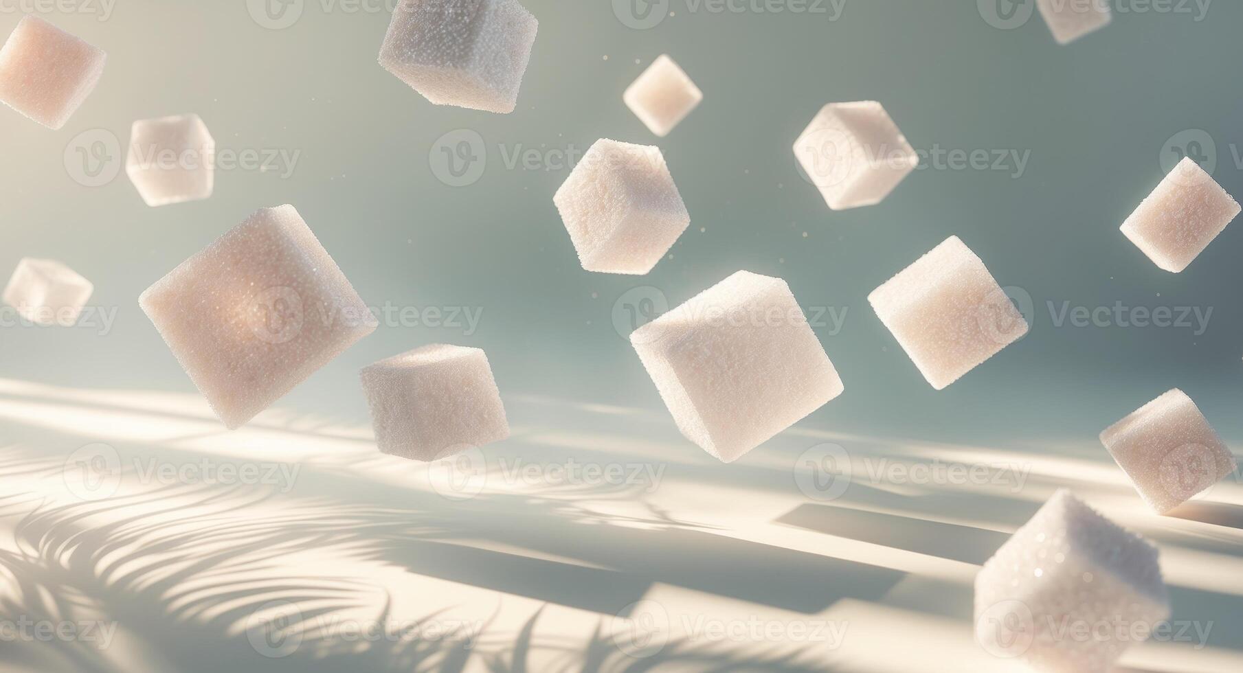 Sugar cubes floating in the air photo