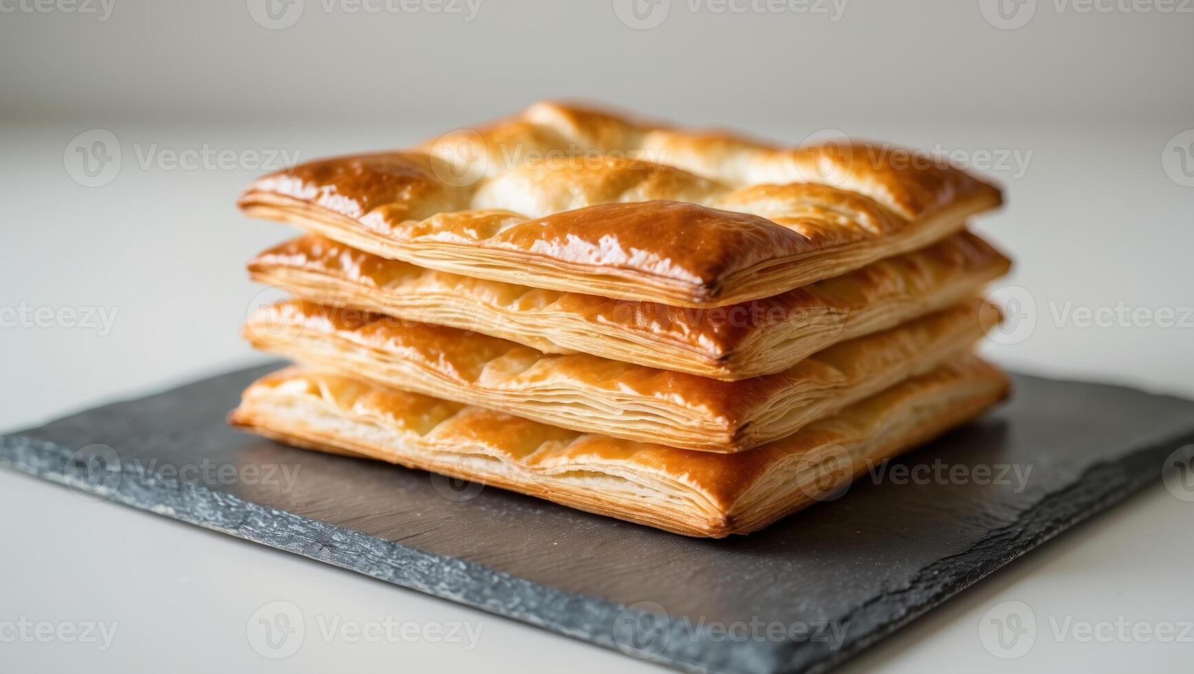 A stack of puff pastry on a slate board photo
