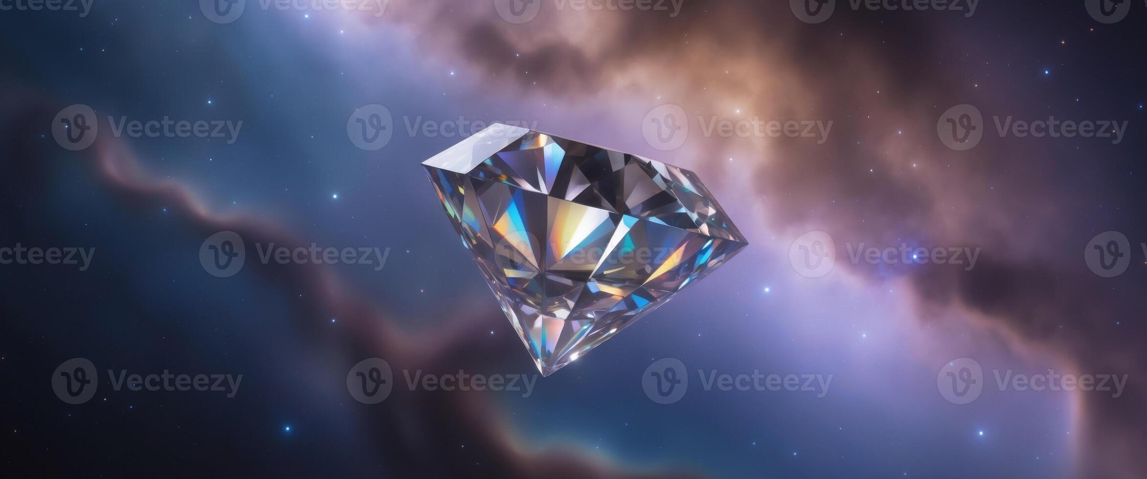 Diamond in the Cosmos. A Gem Floating Among the Stars and Nebulae, Shining Brightly photo