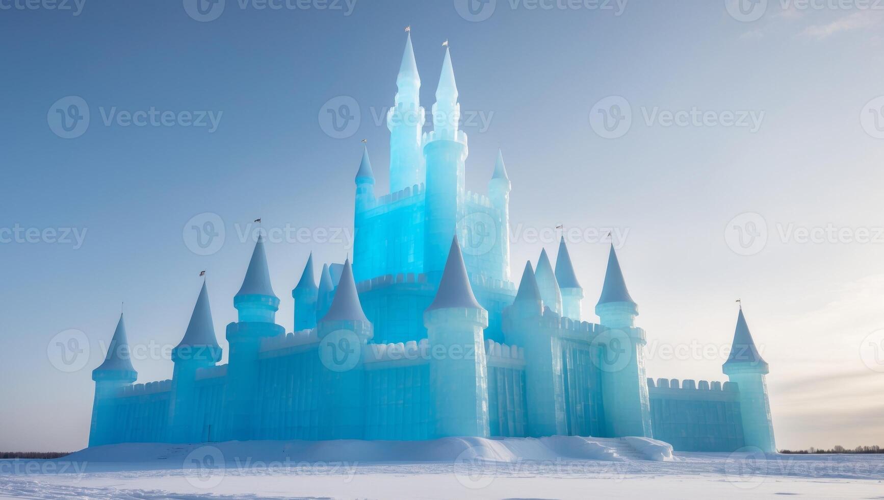 An ice castle is made of blue ice photo