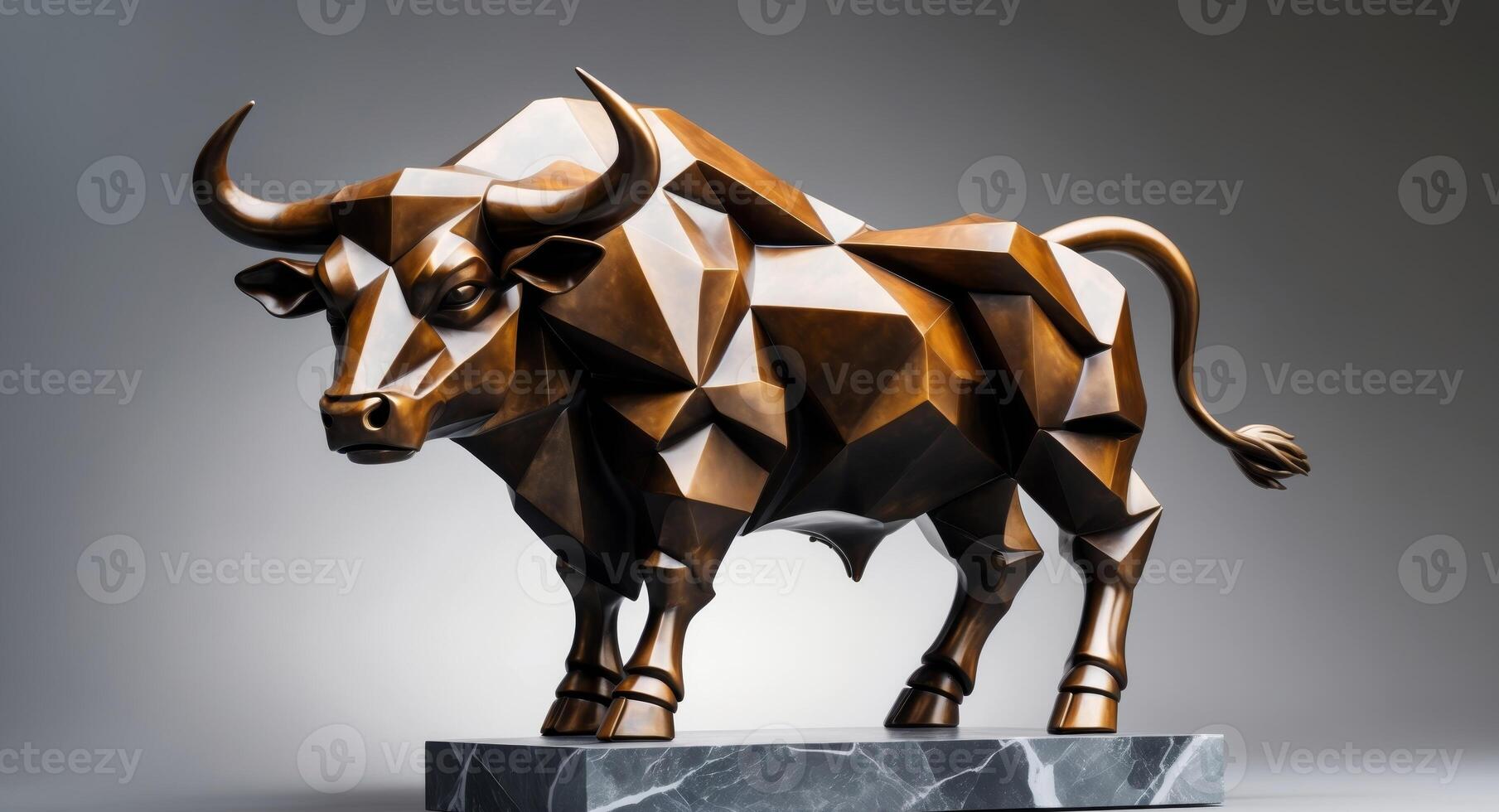 Geometric Bull Statue, Financial Symbolism in Bronze Color, Abstract Art Form photo