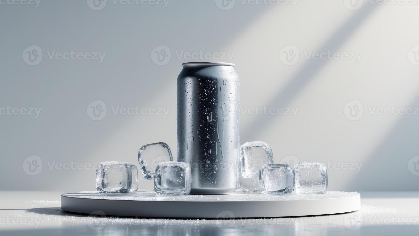 A can of energy drink sitting on top of ice cubes photo