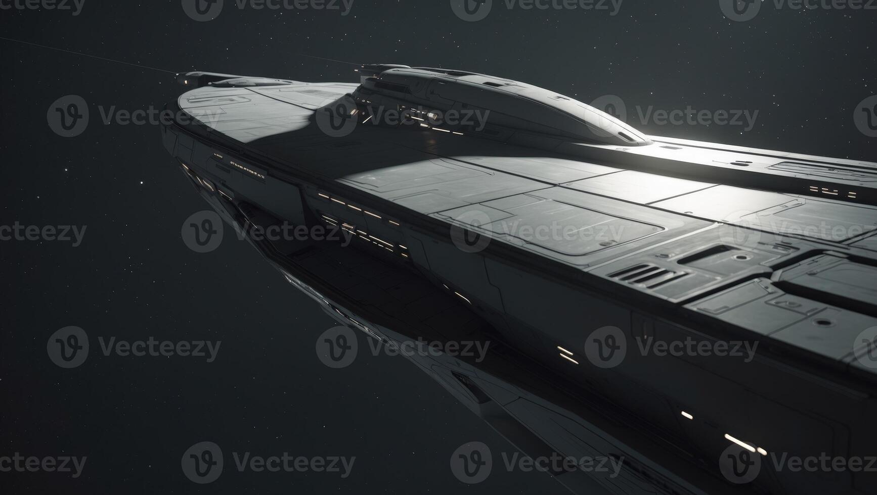 A futuristic spaceship in space with stars photo