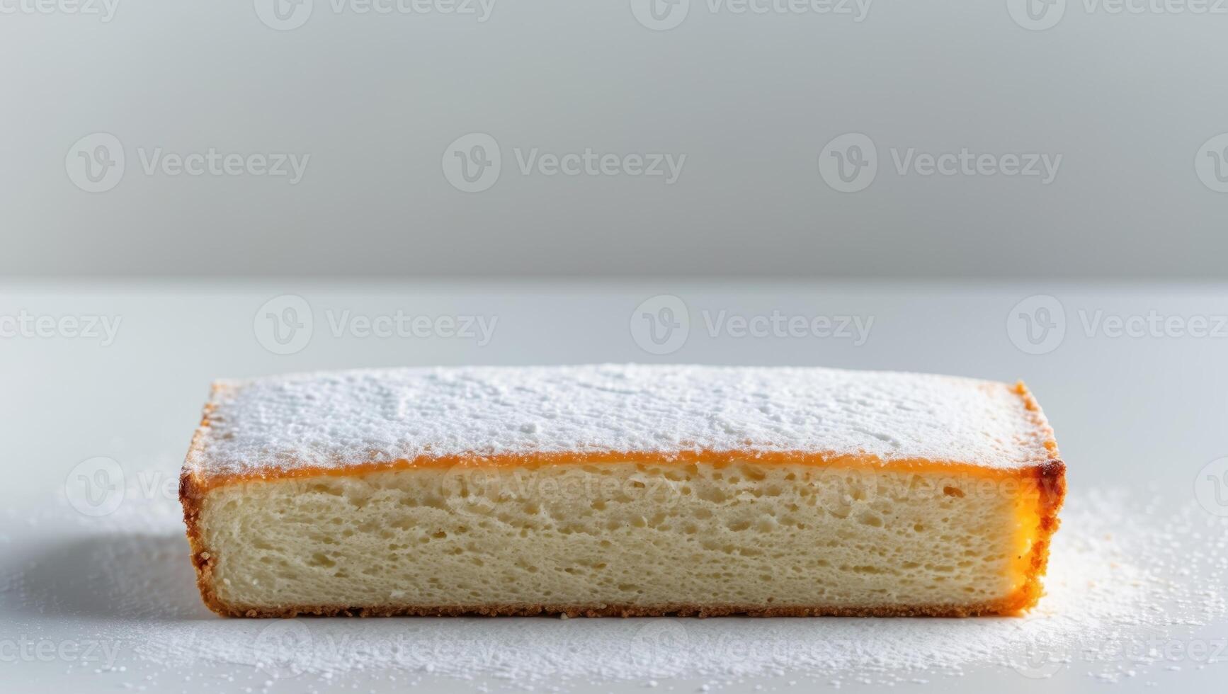 A piece of cake with powdered sugar on top photo