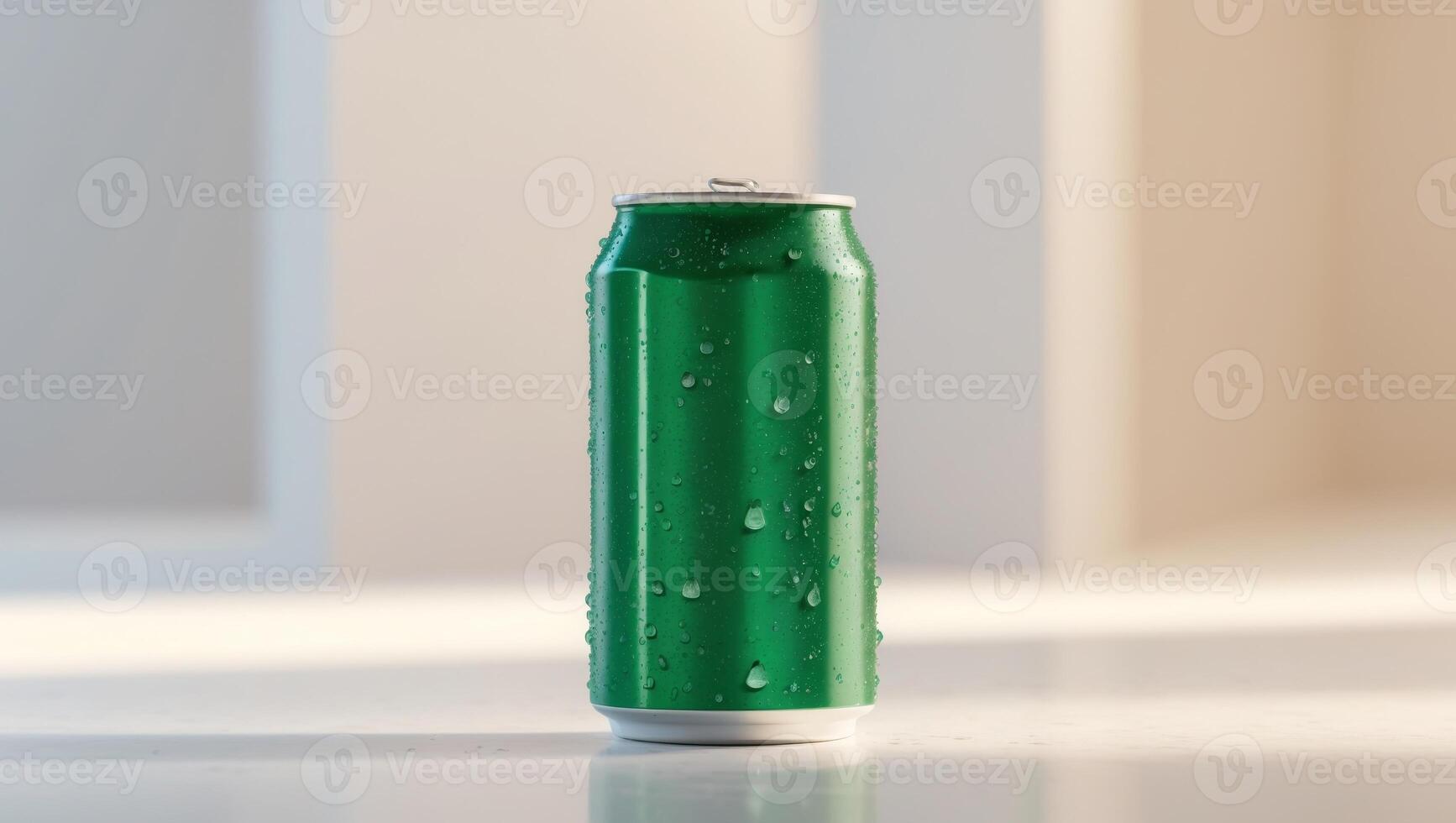 A green can of soda sitting on a table photo