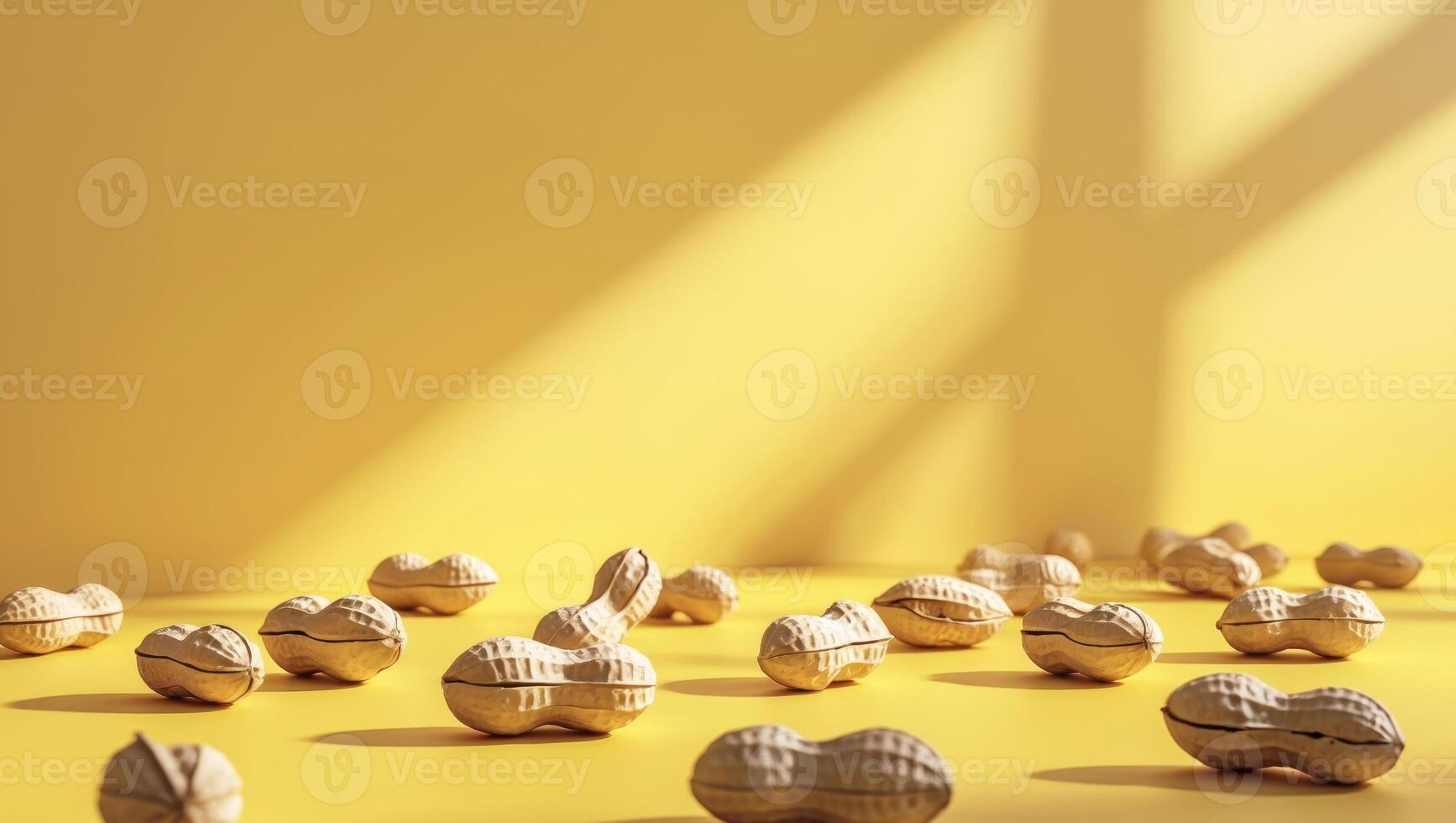 A group of wooden nuts on a yellow surface photo