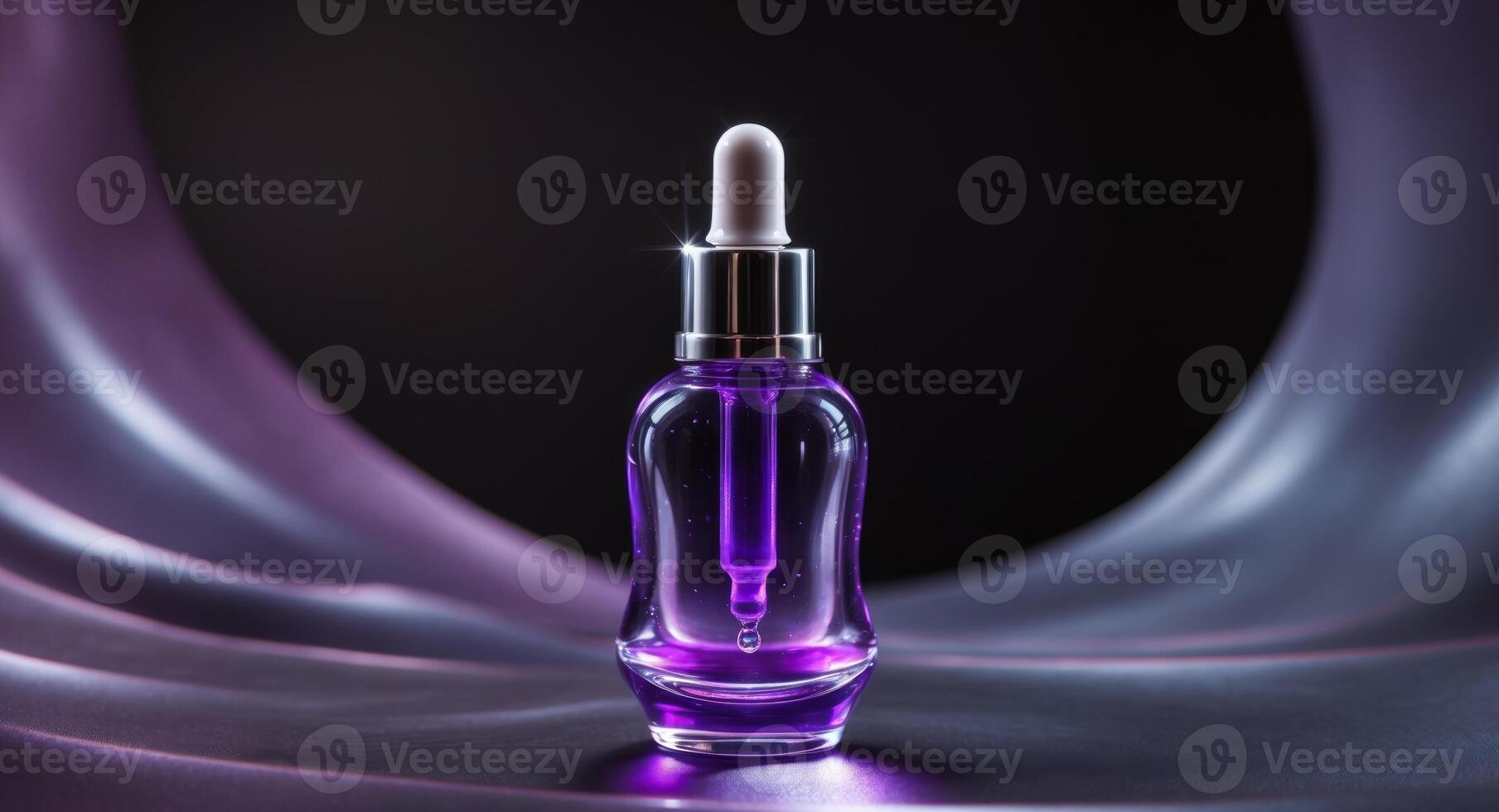 A purple liquid bottle with a white cap photo