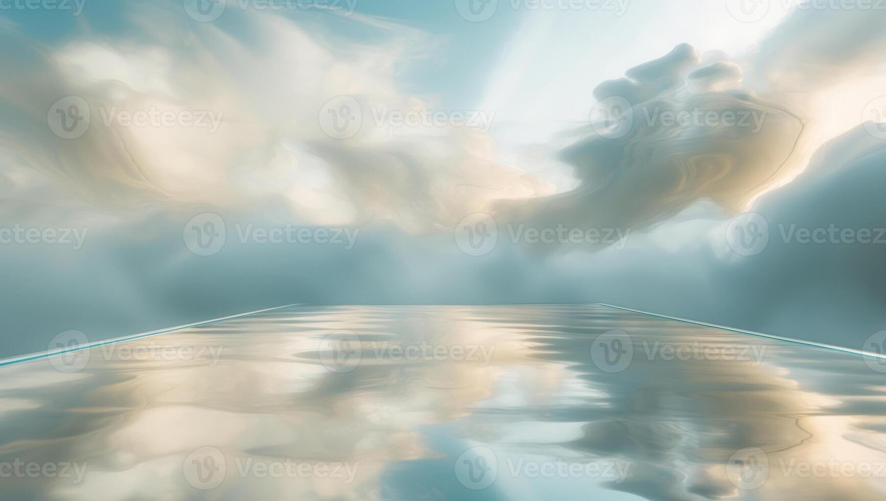 A cloud filled sky with water and sky reflected in it photo