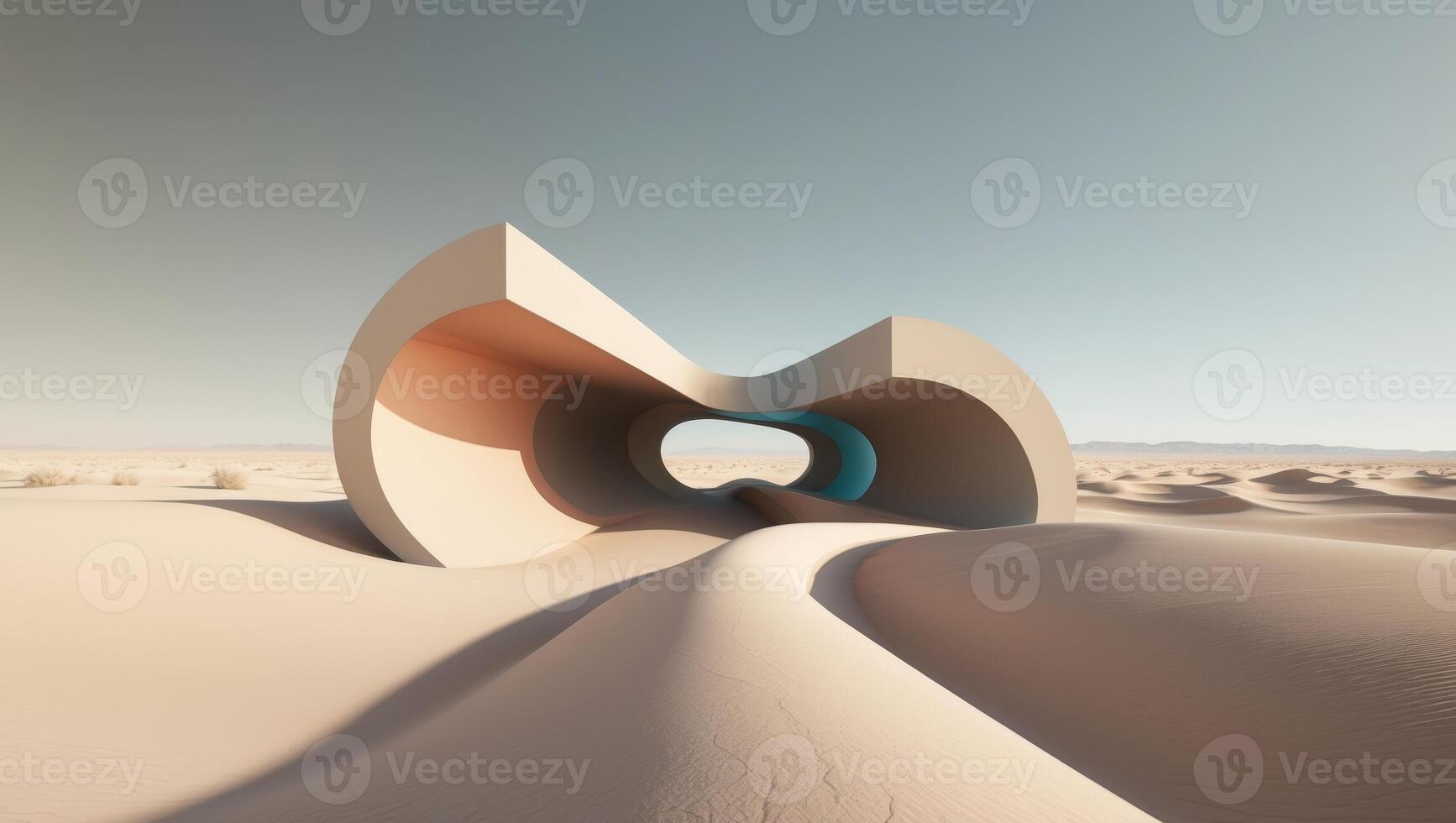 Desert Architecture. A Modern Oasis with Sculptural Form and Sand Dune Landscape photo