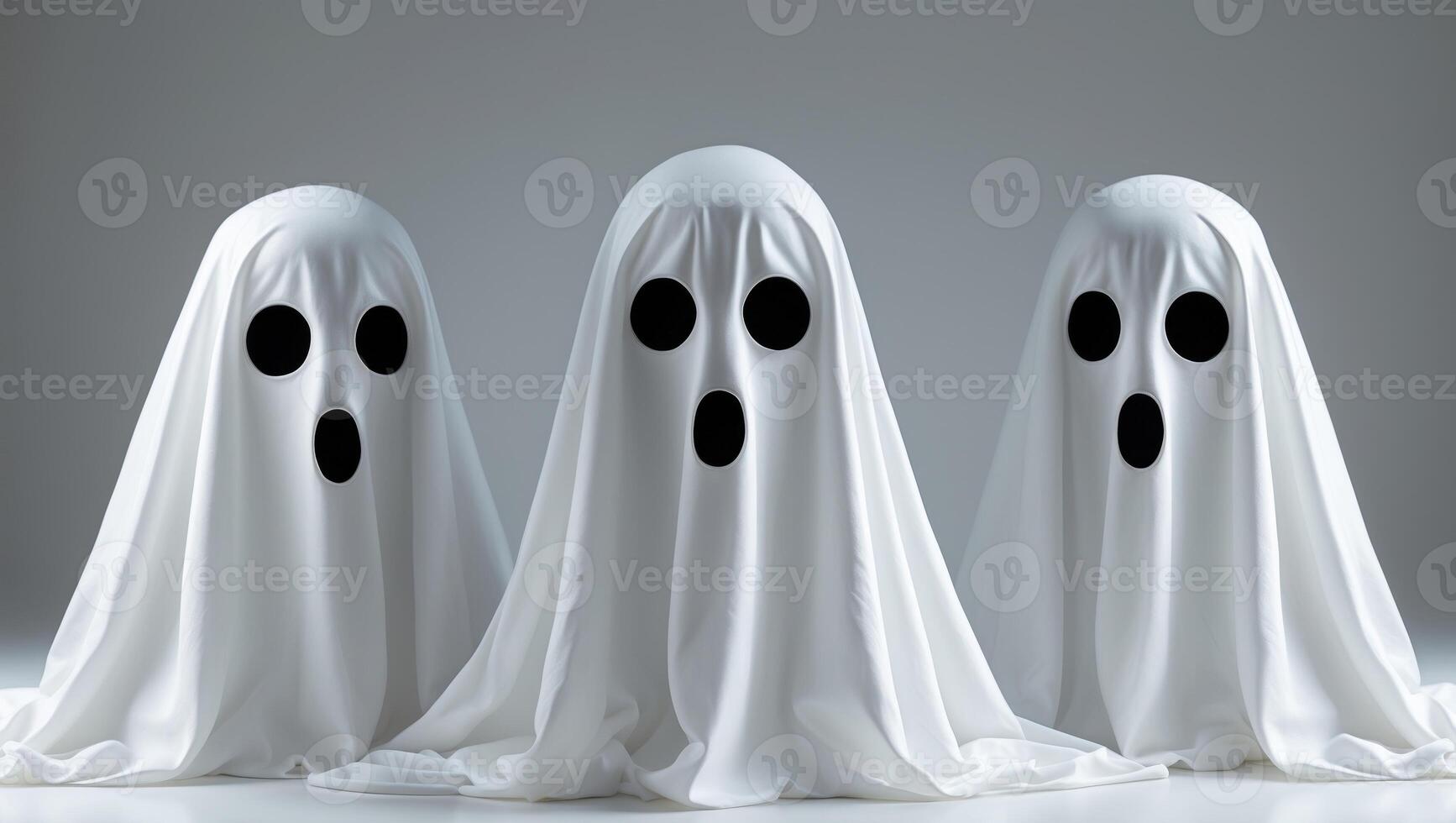 Three ghostly white ghosts standing in front of a white background photo
