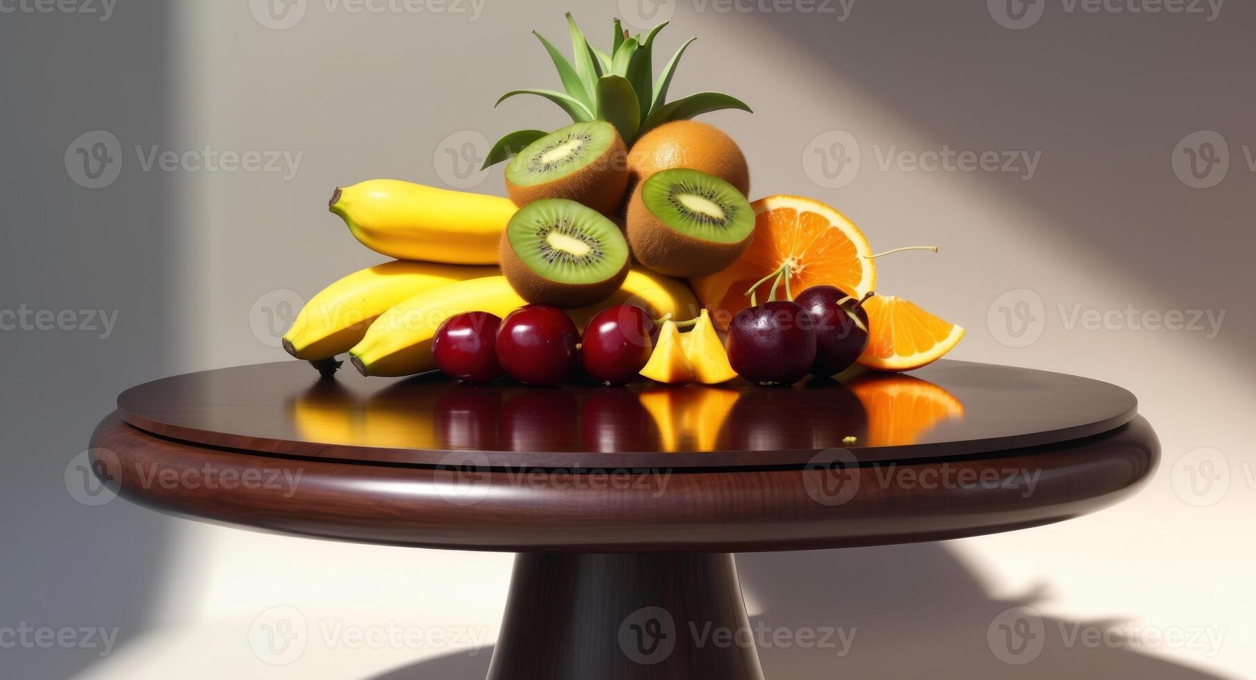 A table with a bowl of fruit on it photo
