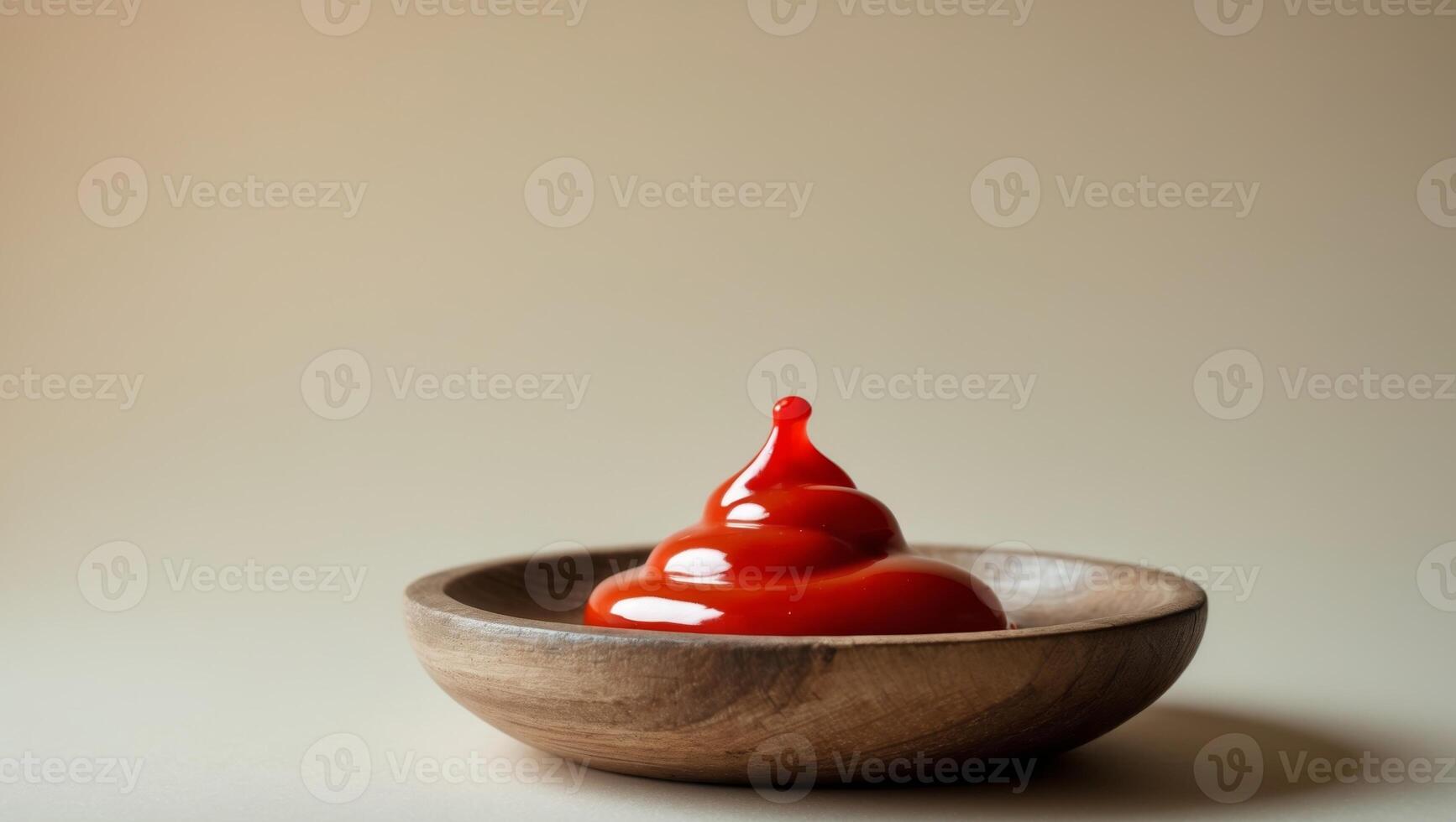 A bowl of ketchup sitting on top of a table photo