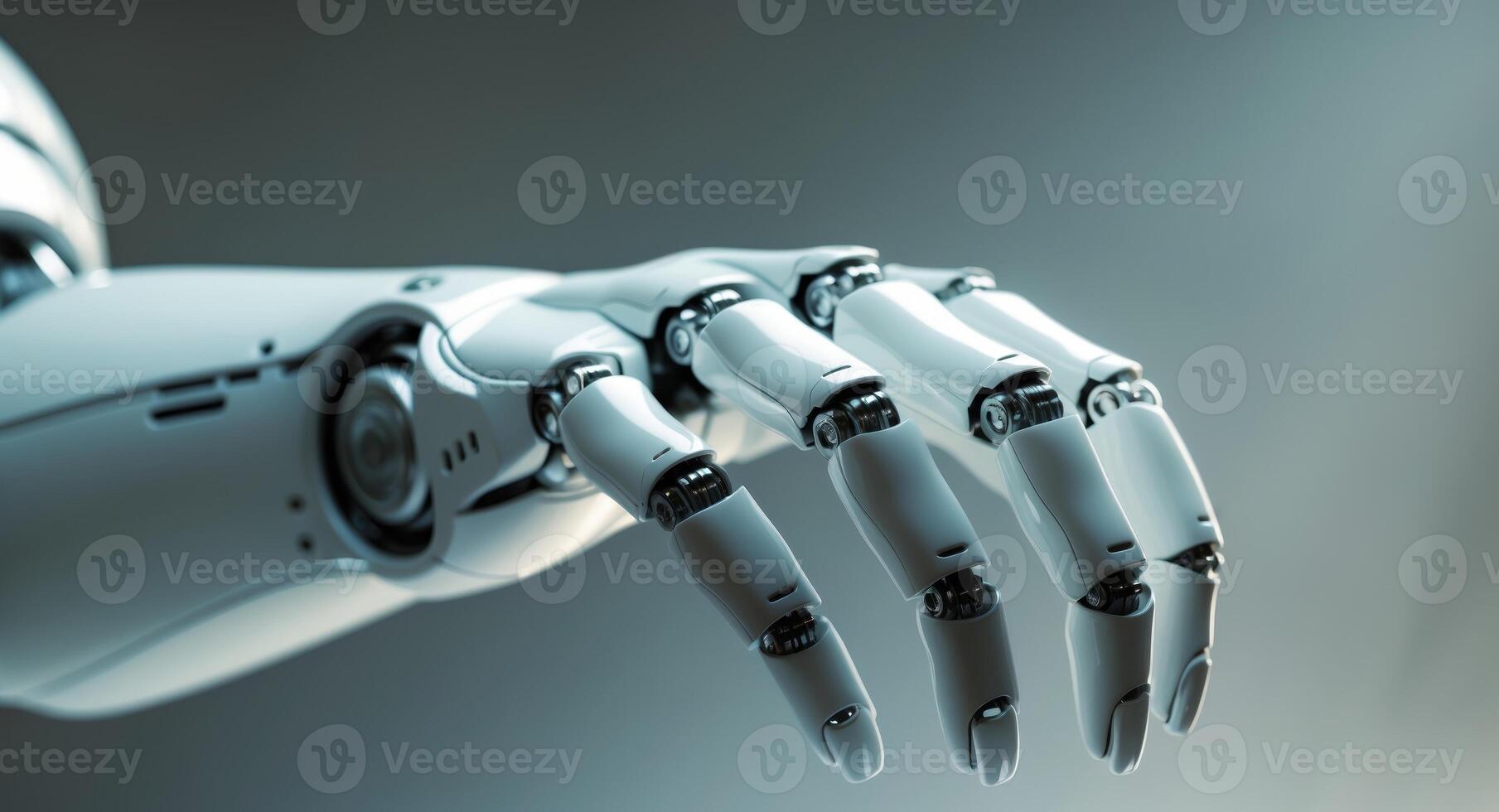 A robot hand is holding a device photo
