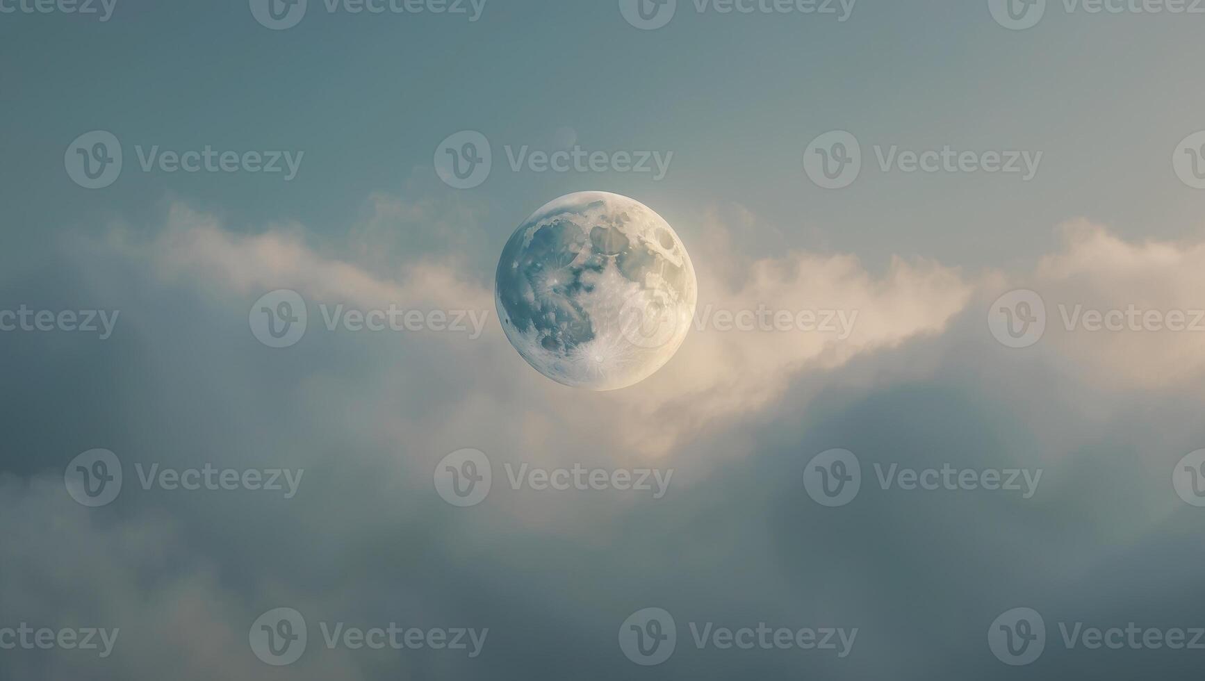 A full moon is seen in the sky above clouds photo