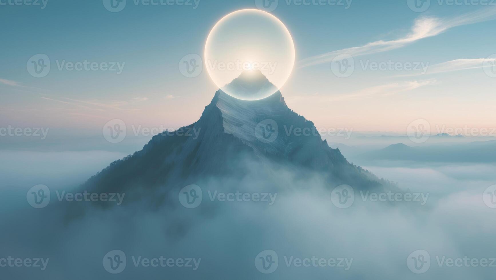 A mountain with a ring on top of it photo