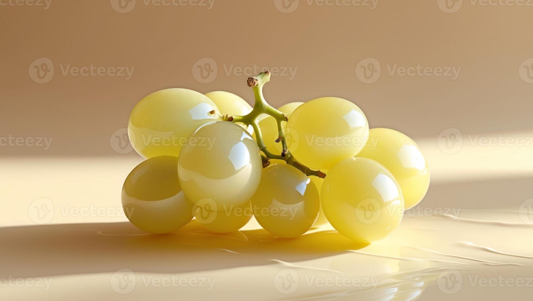 A bunch of grapes on a table with a light photo