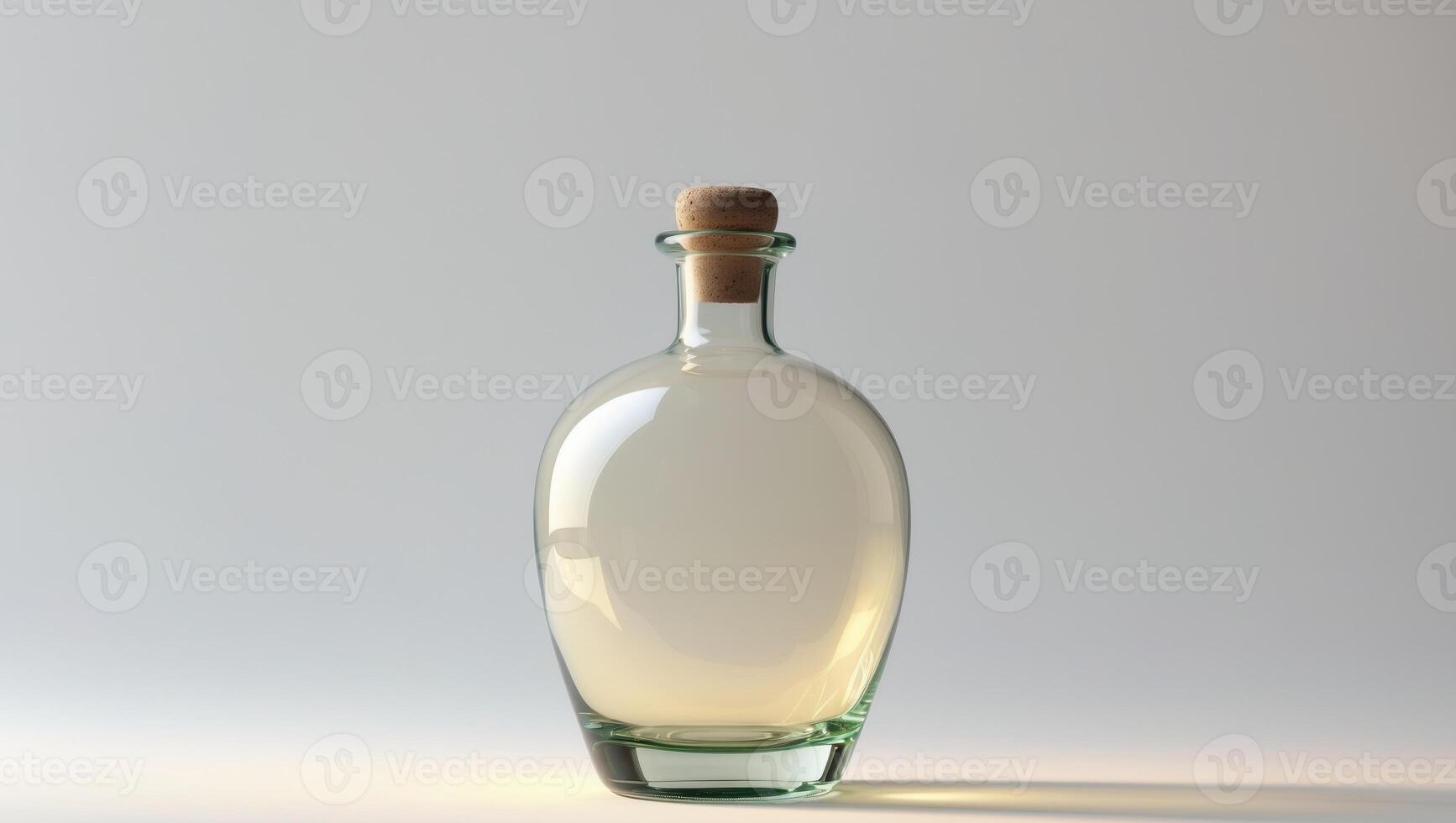 A glass bottle with a cork on top photo